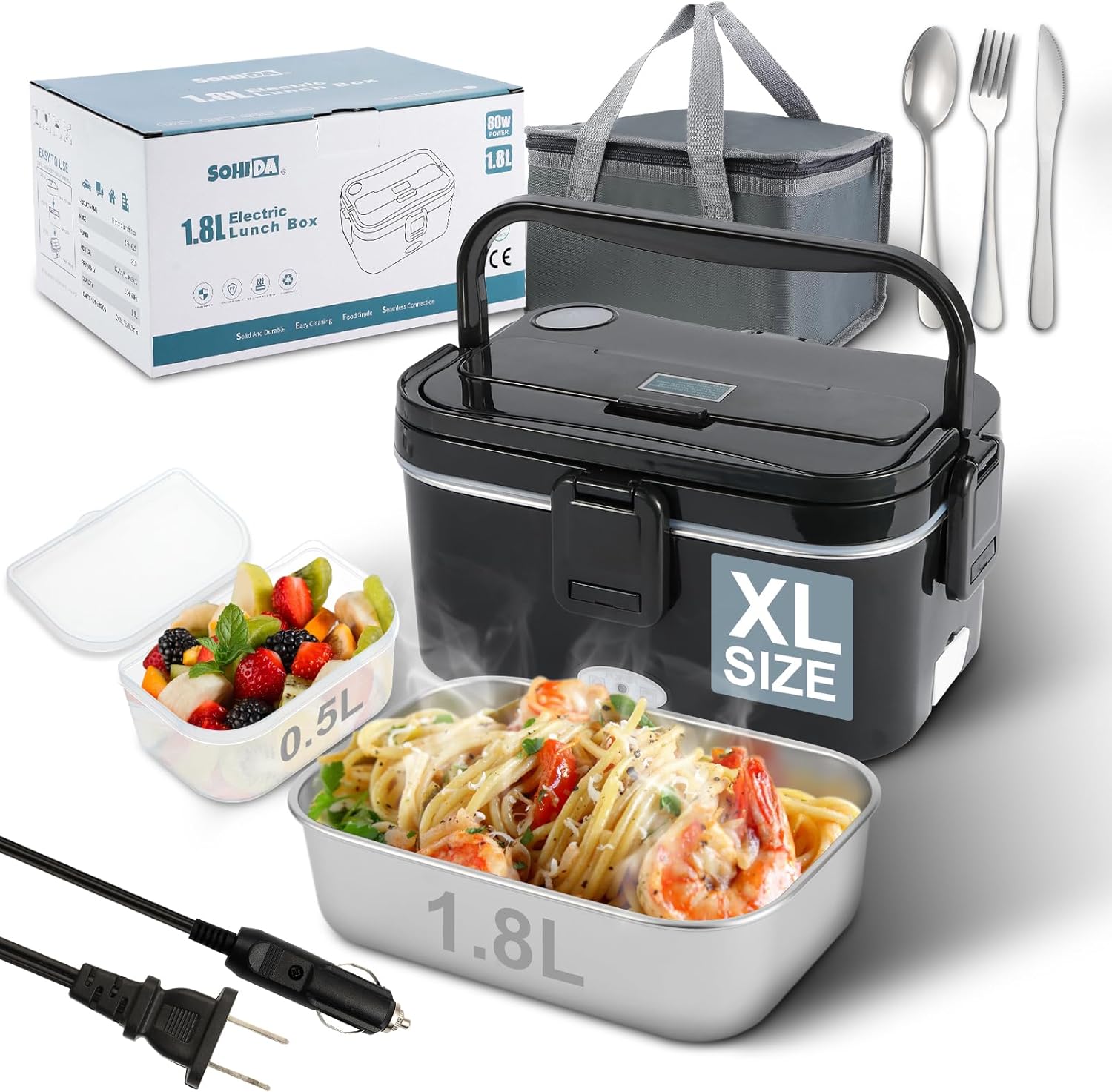 Detalle de SOHIDA 1.8L+0.5L Heated Lunch Box 80W 🍱