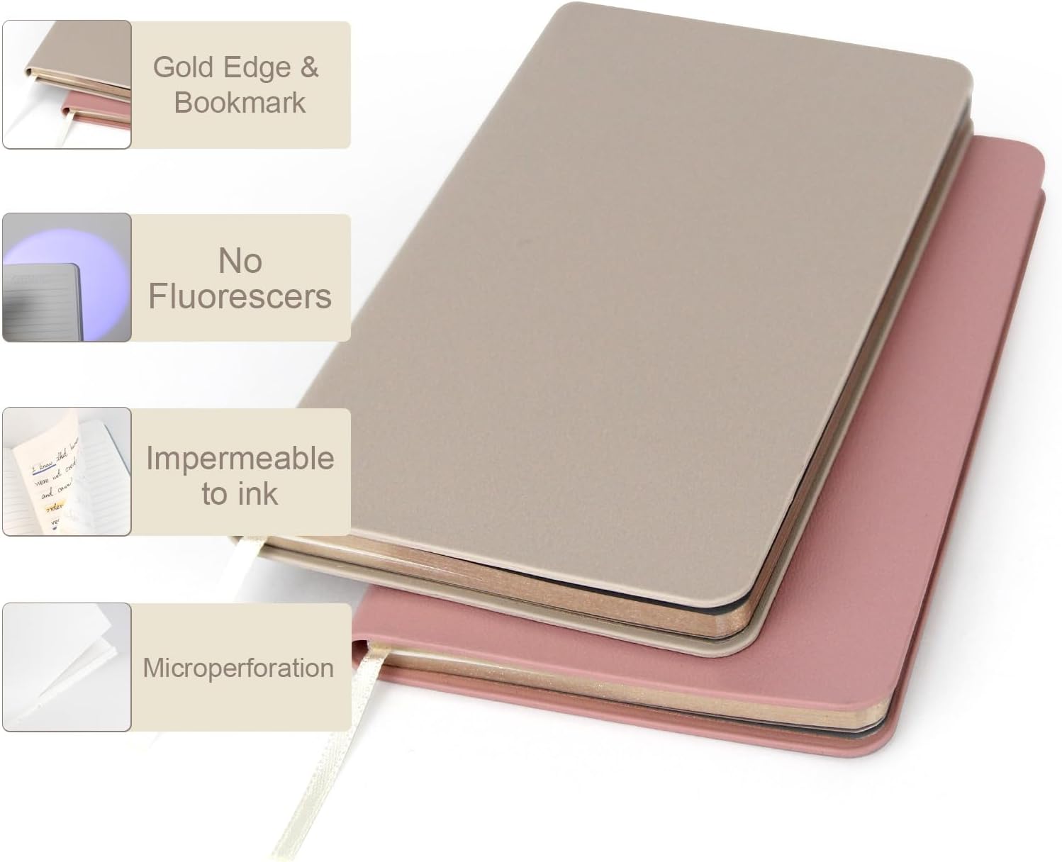 Detalle de WETLOTE A6 Taschen-Notizbuch 2er-Pack Rosa + Hellcurry