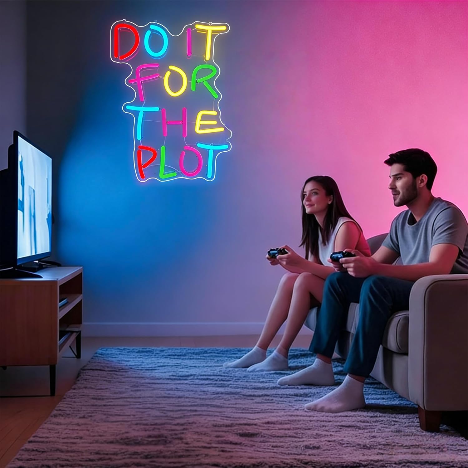 Detalle de Do It For The Plot Neon Schild – LED Neon Sign 40×28 cm, USB betrieben