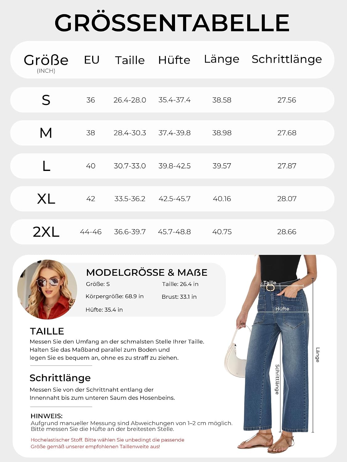 Detalle 2 de StylSense Baggy Jeans Damen High Waist Wide Leg Stretch – 7/8 Jeanshose mit geradem Bein