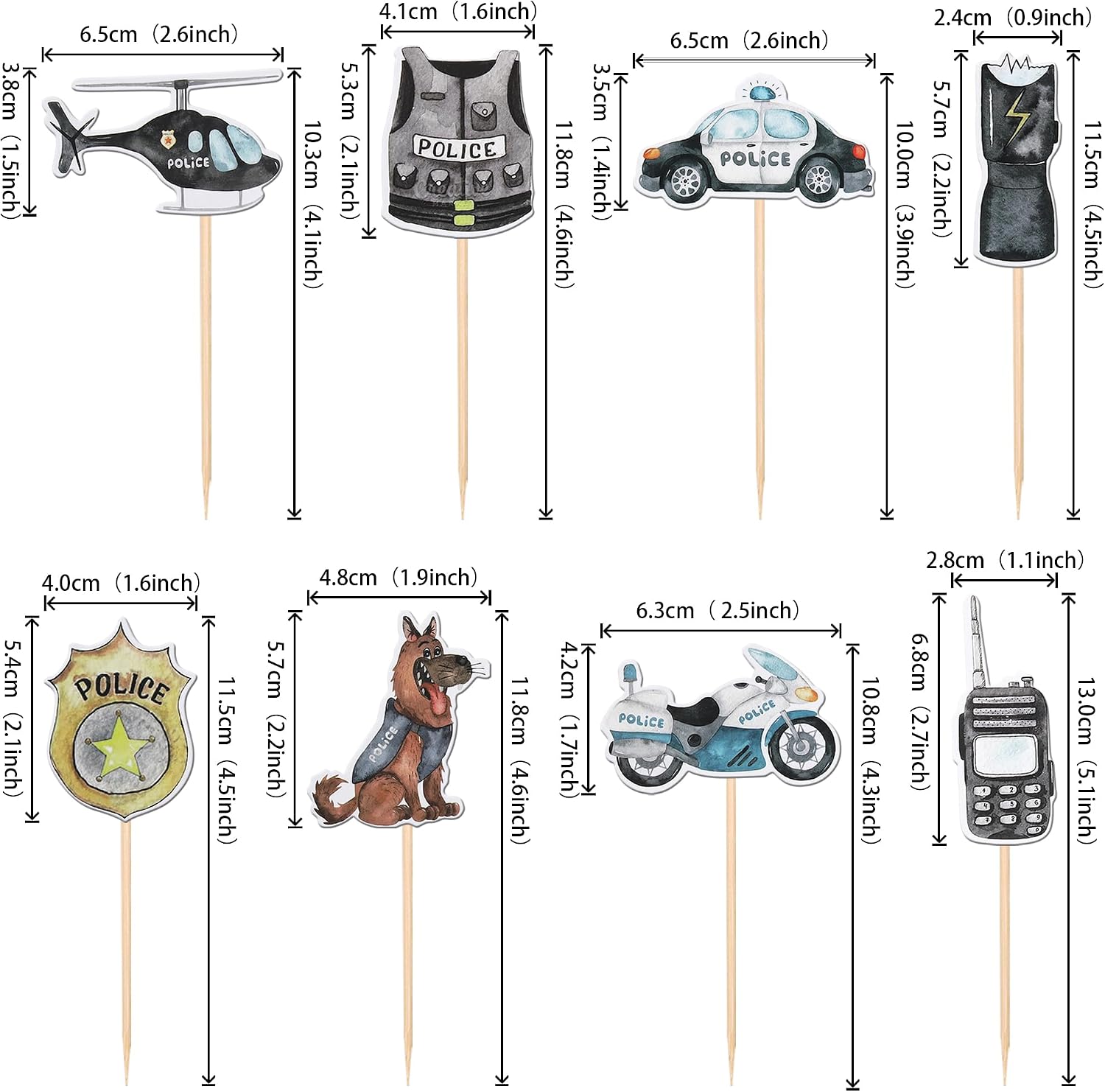 Detalle de Xsstarmi 40 Pack Police Cupcake Toppers – Police Car, Helicopter & K-9 Theme Decor