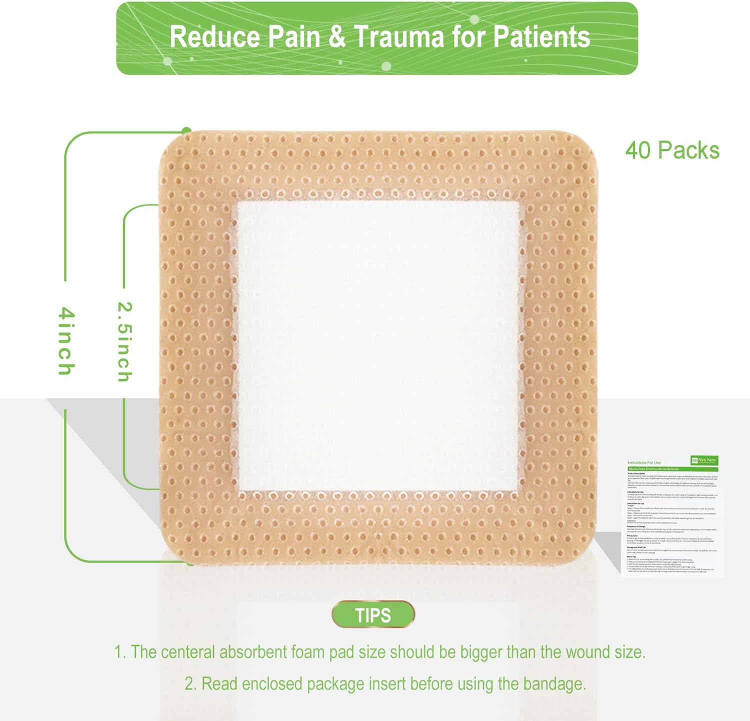 Thumbnail 6 de NEUHEILS 4x4 Silicone Foam Dressing with Border, 40-Pack