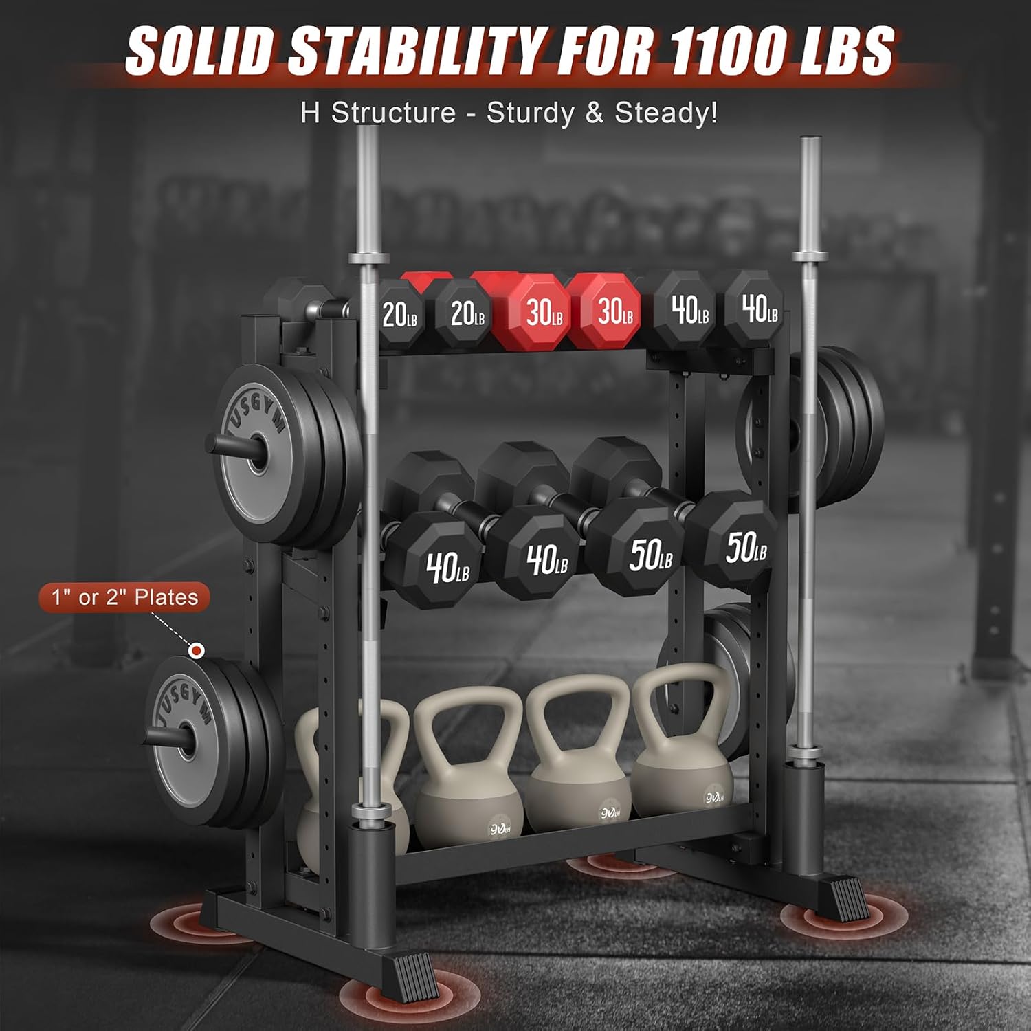 Detalle 2 de 3-Tier Dumbbell Rack (1100LB Capacity) Adjustable Weight Rack for Home Gym