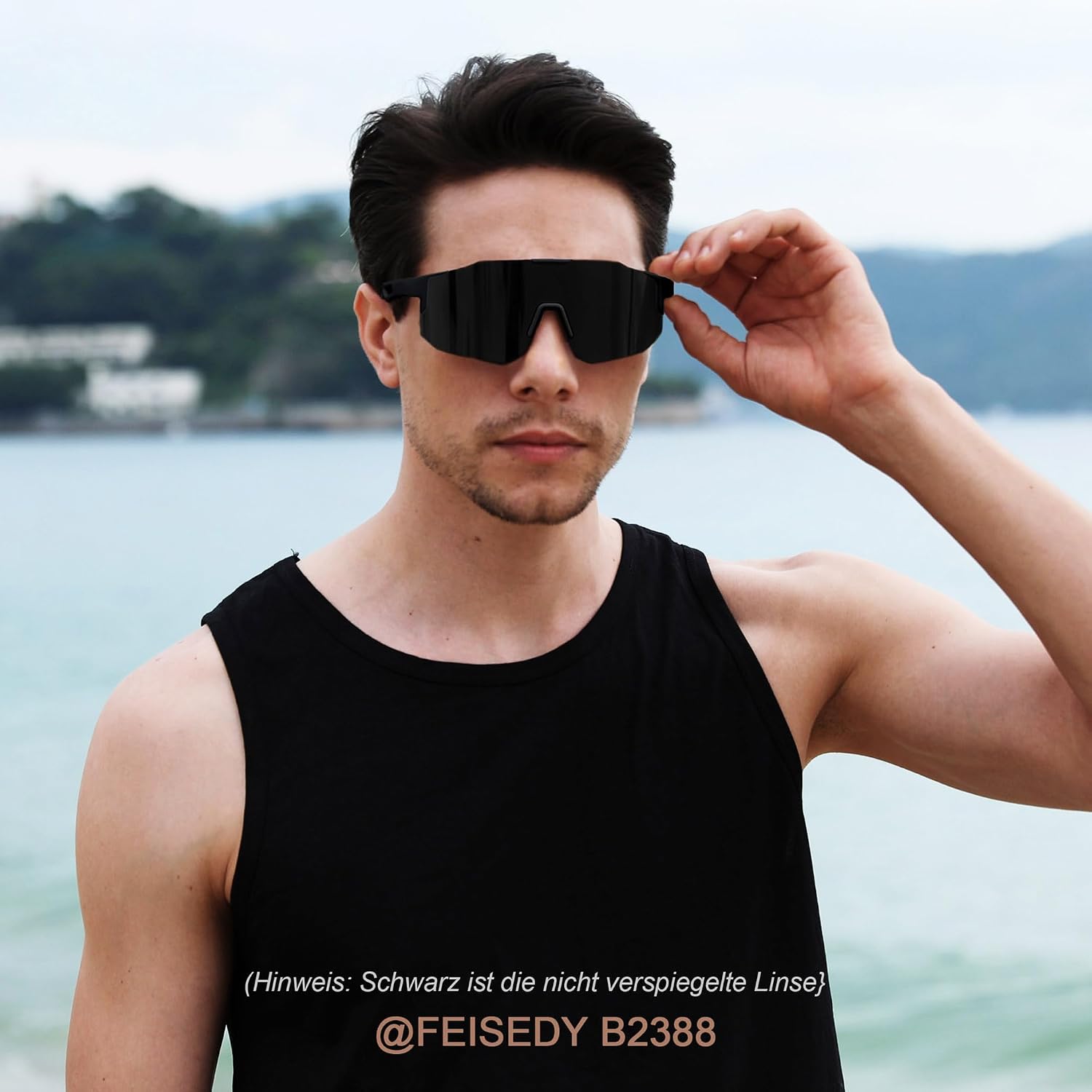 Detalle 2 de FEISEDY Sport Sonnenbrille – Verspiegelte Radbrille mit UV400-Schutz, Großes Sichtfeld