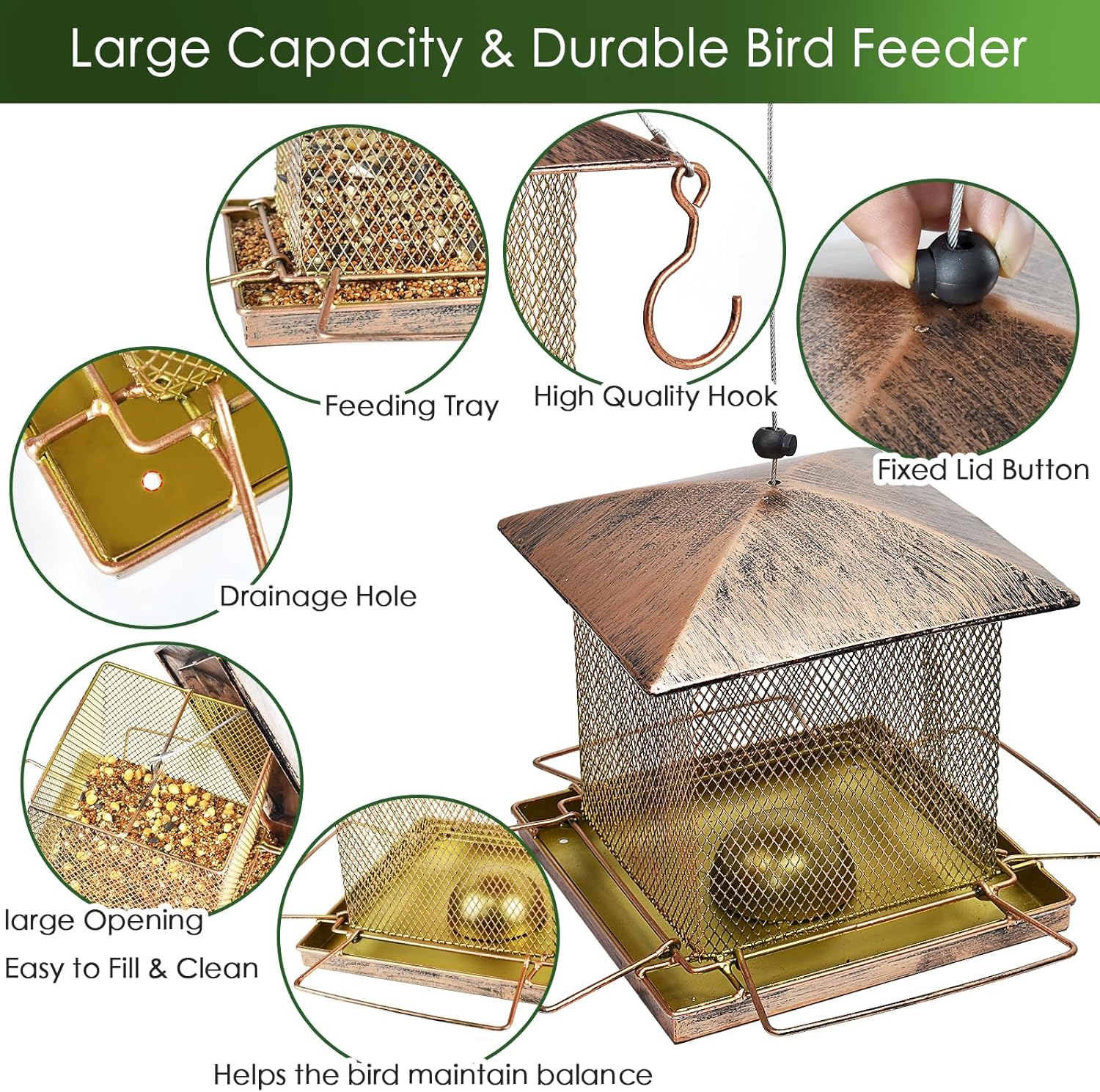 Thumbnail 2 de IWTTWY Bird Feeder Hanging: Heavy-Duty, Squirrel-Proof, Large-Capacity Square Feeder