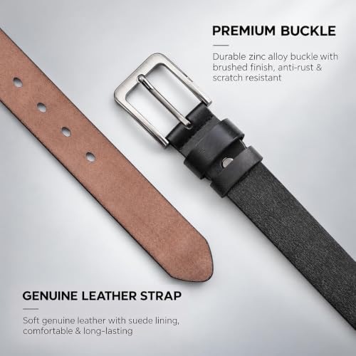 Detalle de VRLEGEND Ceinture homme en cuir véritable noire, 120 cm, largeur 3,8 cm