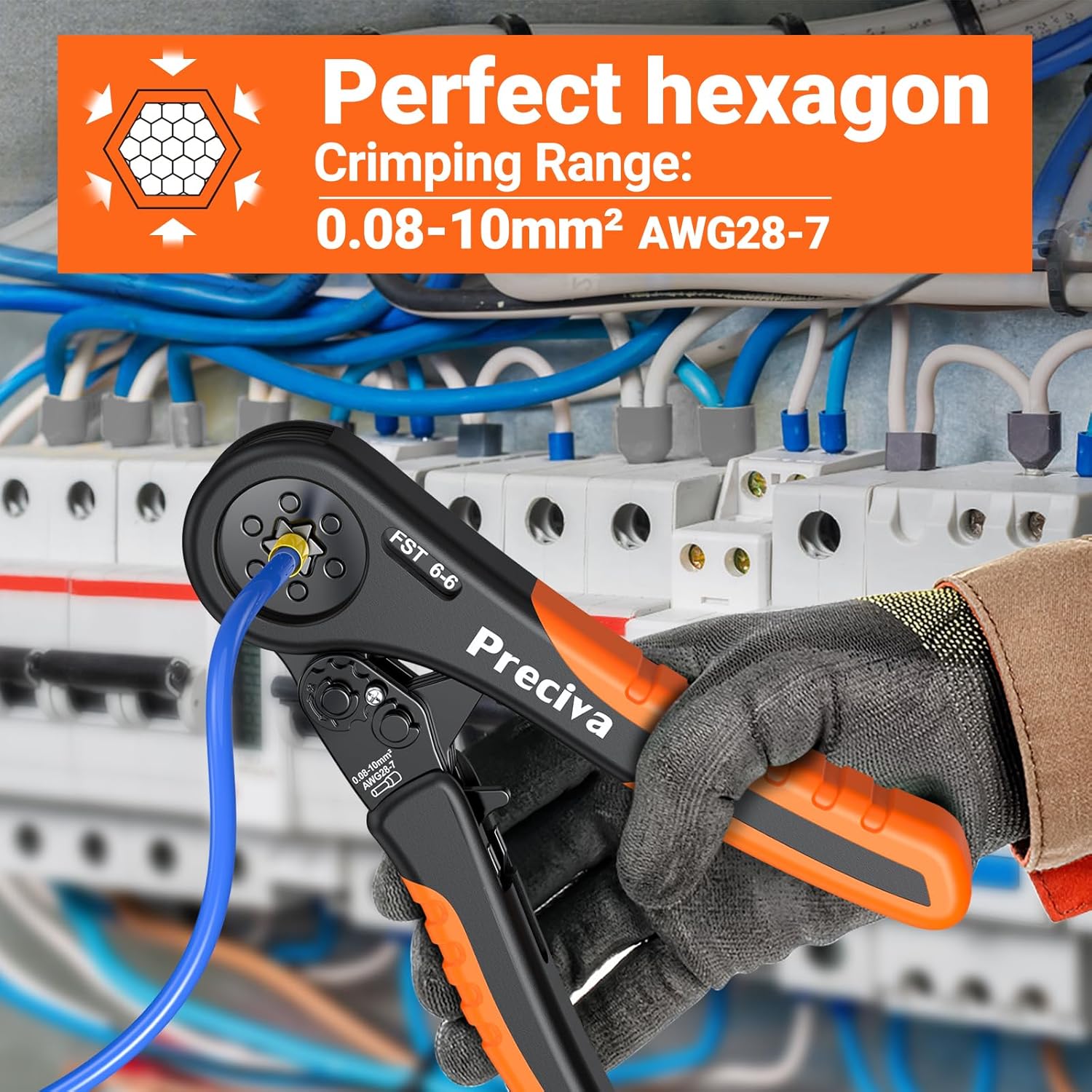 Detalle 2 de Preciva Alicate hexagonal de trinquete 0,08–10 mm²