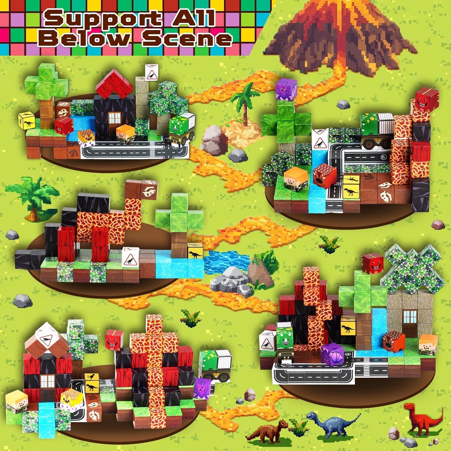 Thumbnail 2 de Construction magnétique Enfant – Ensemble de 100 cubes magnétiques pour un univers dinosaure préhistorique