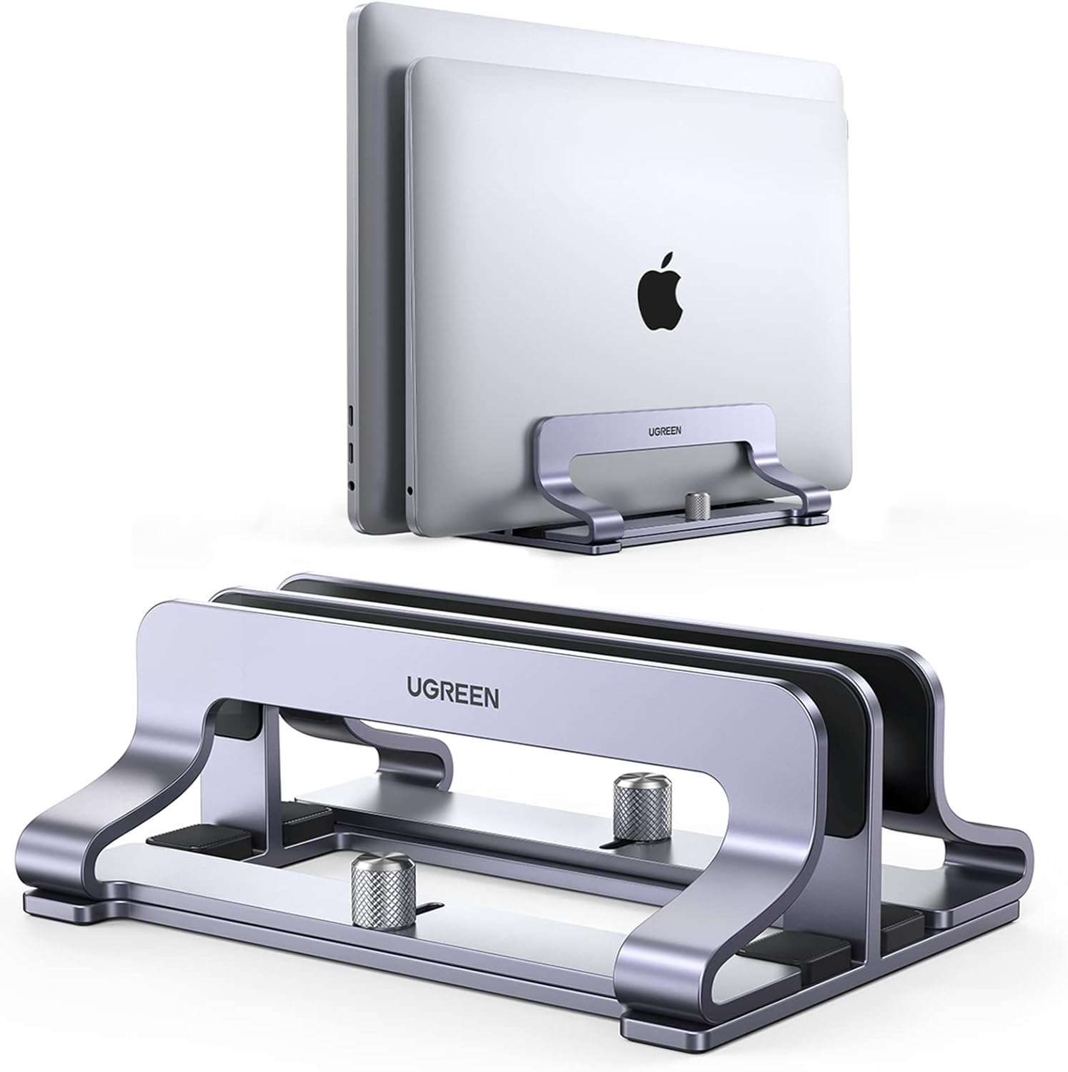 Detalle de UGREEN Adjustable Vertical Laptop Stand, Two Slots, Aluminium