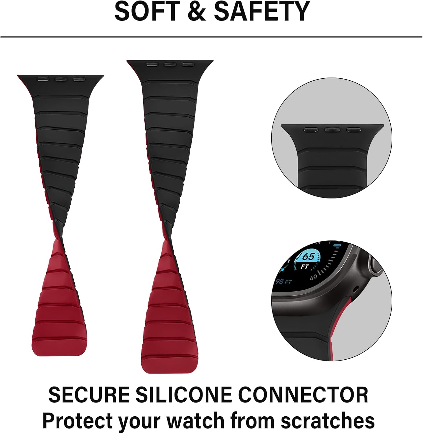 Detalle 2 de Sixmoat Magnetic Silicone Strap for Apple Watch (42mm/41mm/40mm/38mm) – Black-Red