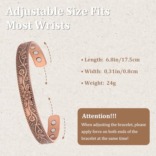 Detalle de MagEnergy 99.99% Pure Copper Magnetic Bracelet for Women, Adjustable Cuff