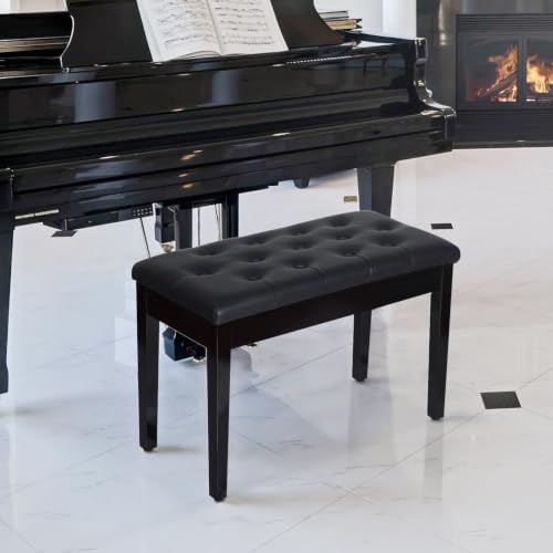 Detalle de HOMCOM Banco de piano con almacenamiento, asiento de cuero sintético y patas de madera