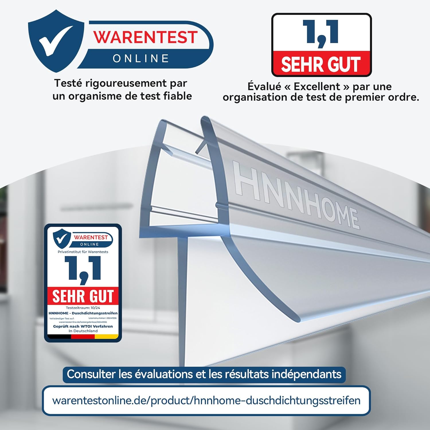 Thumbnail 4 de Joint de porte de douche HNNHOME pour paroi en verre 4 à 6 mm (droit ou incurvé) avec 20 mm de jeu