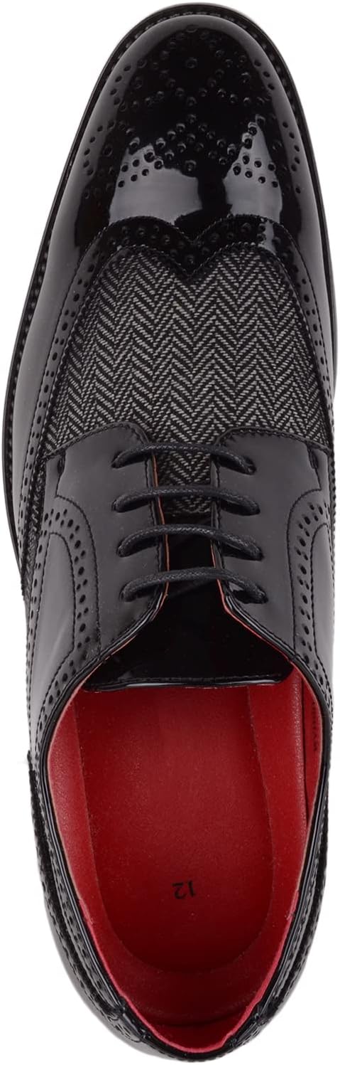 Detalle 2 de Mens Slip On Lace Up Formal Faux Leather Shoes with Tweed Material