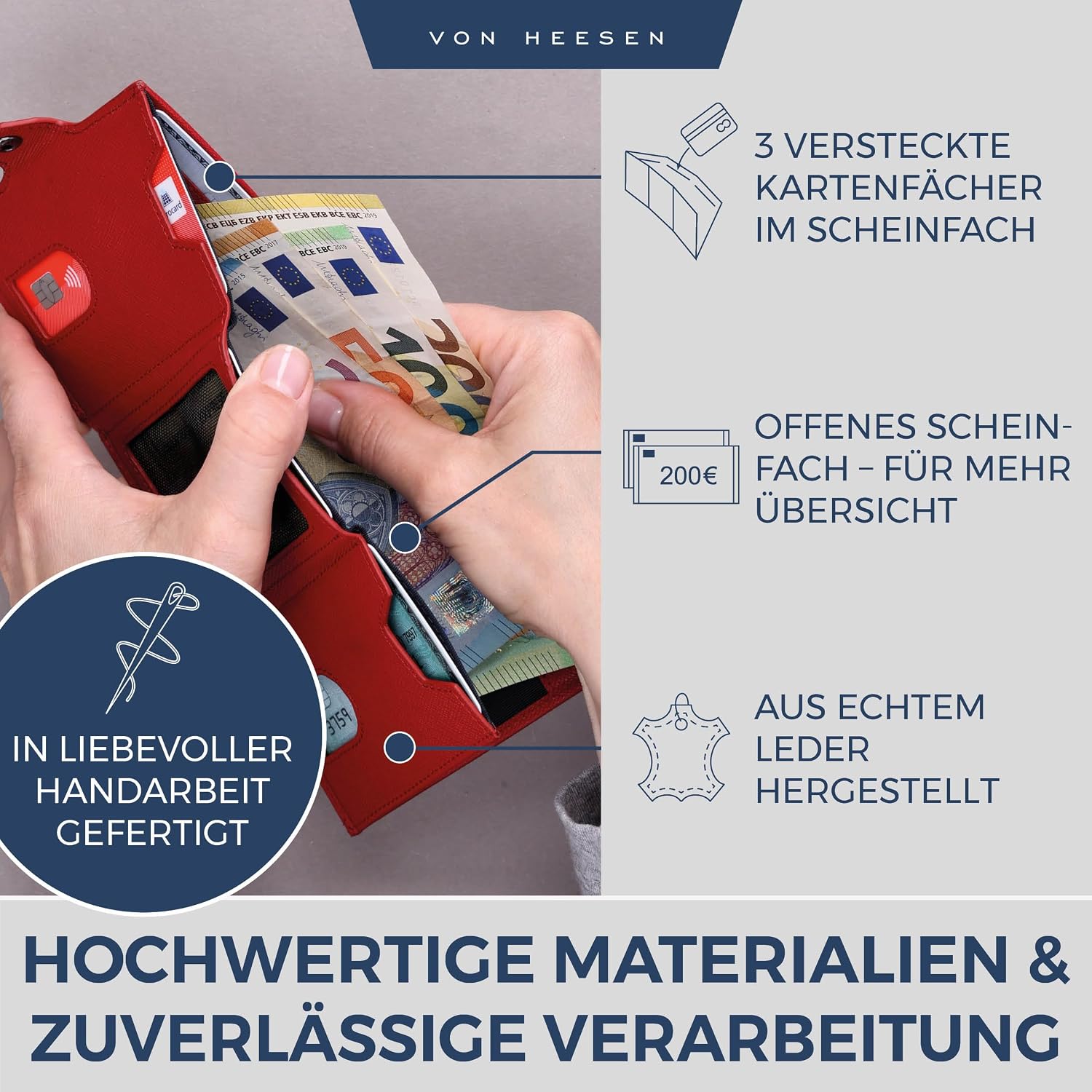Detalle 2 de VON HEESEN Slim Wallet RFID Rot