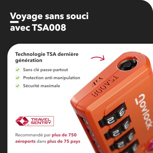 Thumbnail 5 de NovLock – Cadenas TSA à 4 chiffres avec Indicateur d’ouverture, Lot de 4, Orange