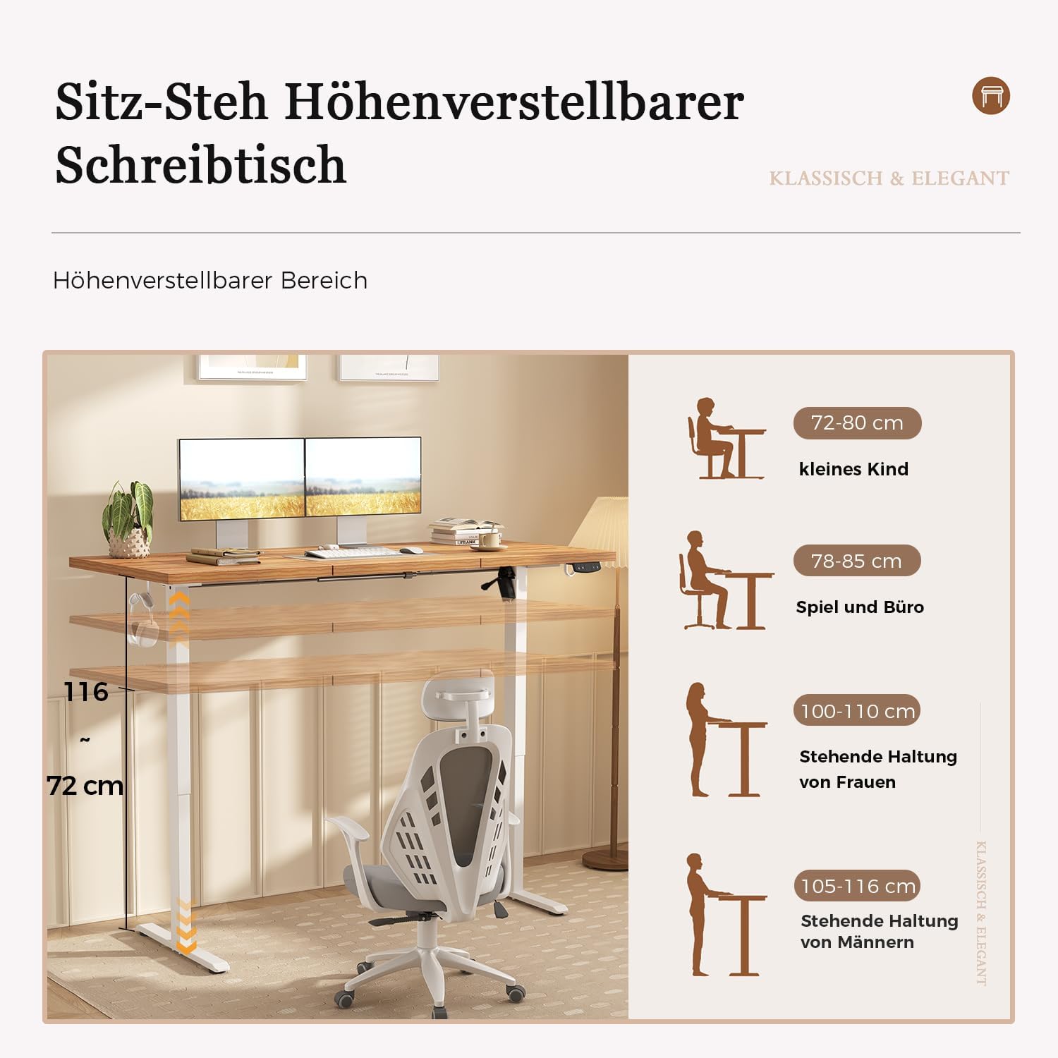Thumbnail 2 de Klicelor Steh-Sitz Schreibtisch 160 x 60 cm
