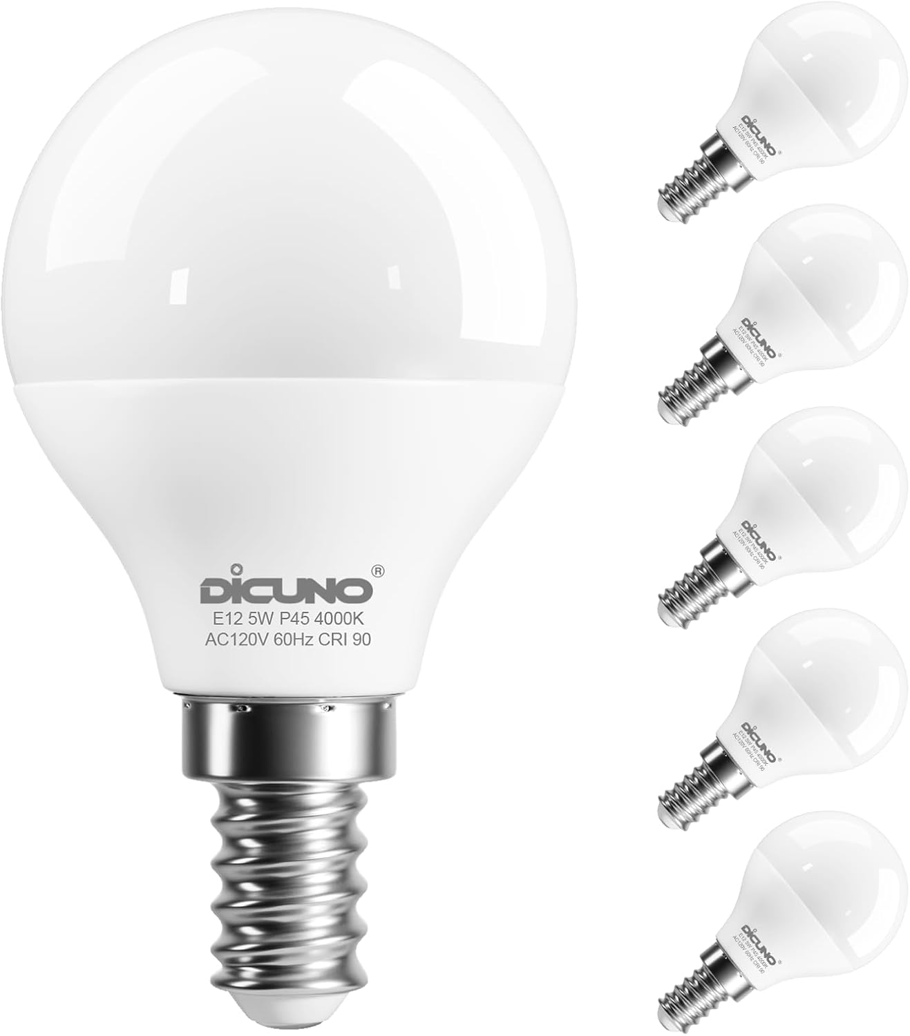 Detalle de DiCUNO CA-FB-E12-P45-5W-NW-6P A15 E12 LED Bulbs, 4000K, 6-Pack
