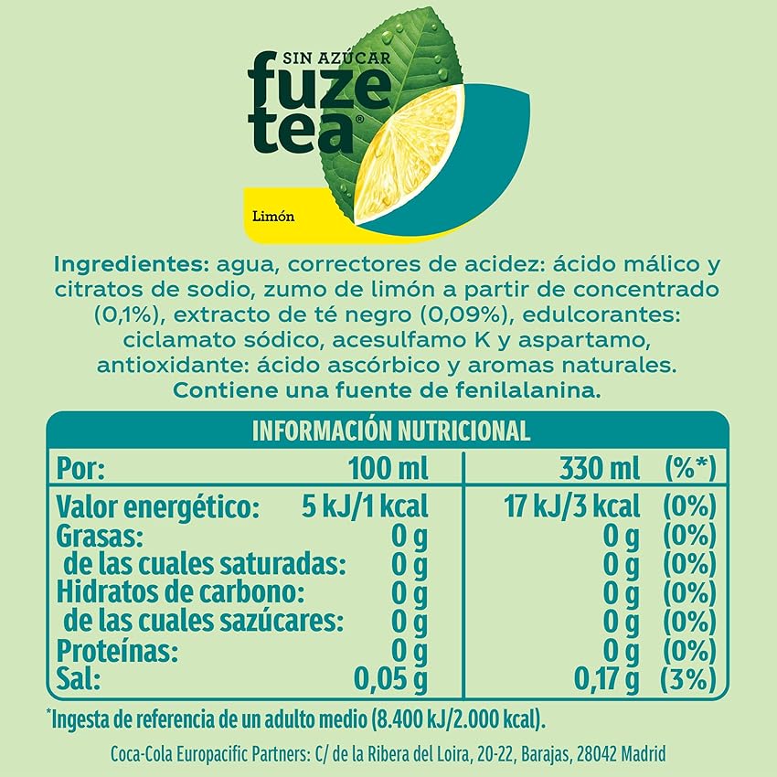 Thumbnail 1 de Fuze Tea Original Limón Zero Azúcar, Pack 24 Latas 🍋