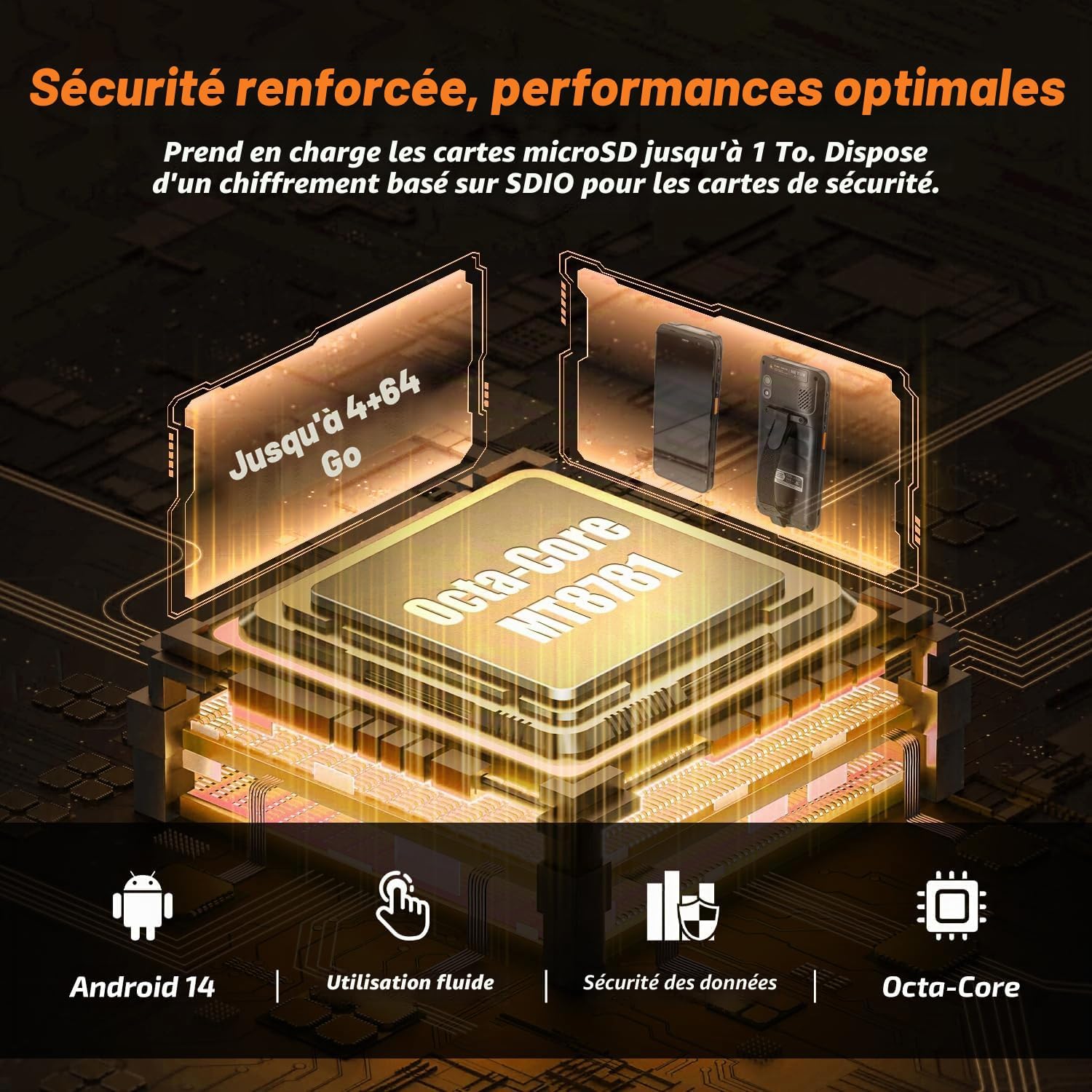 Detalle de NETUM Q900 — Scanner Android 14, écran 5,99" et motorisation HS7 Honeywell, autonomie et robustesse pour entrepôt