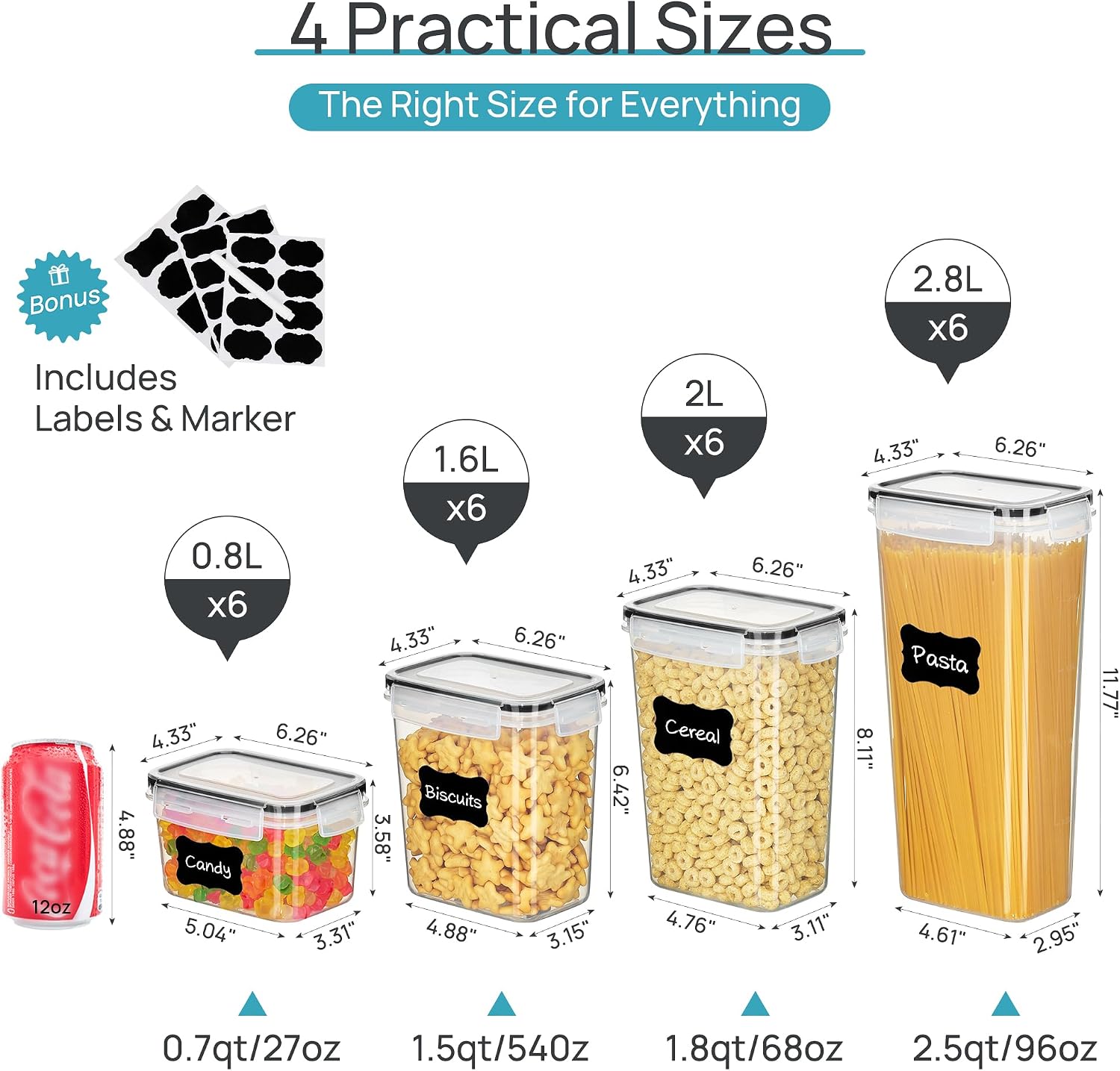 Detalle 2 de Vtopmart 24-Piece Airtight Food Storage Containers, 4 Sizes, Black