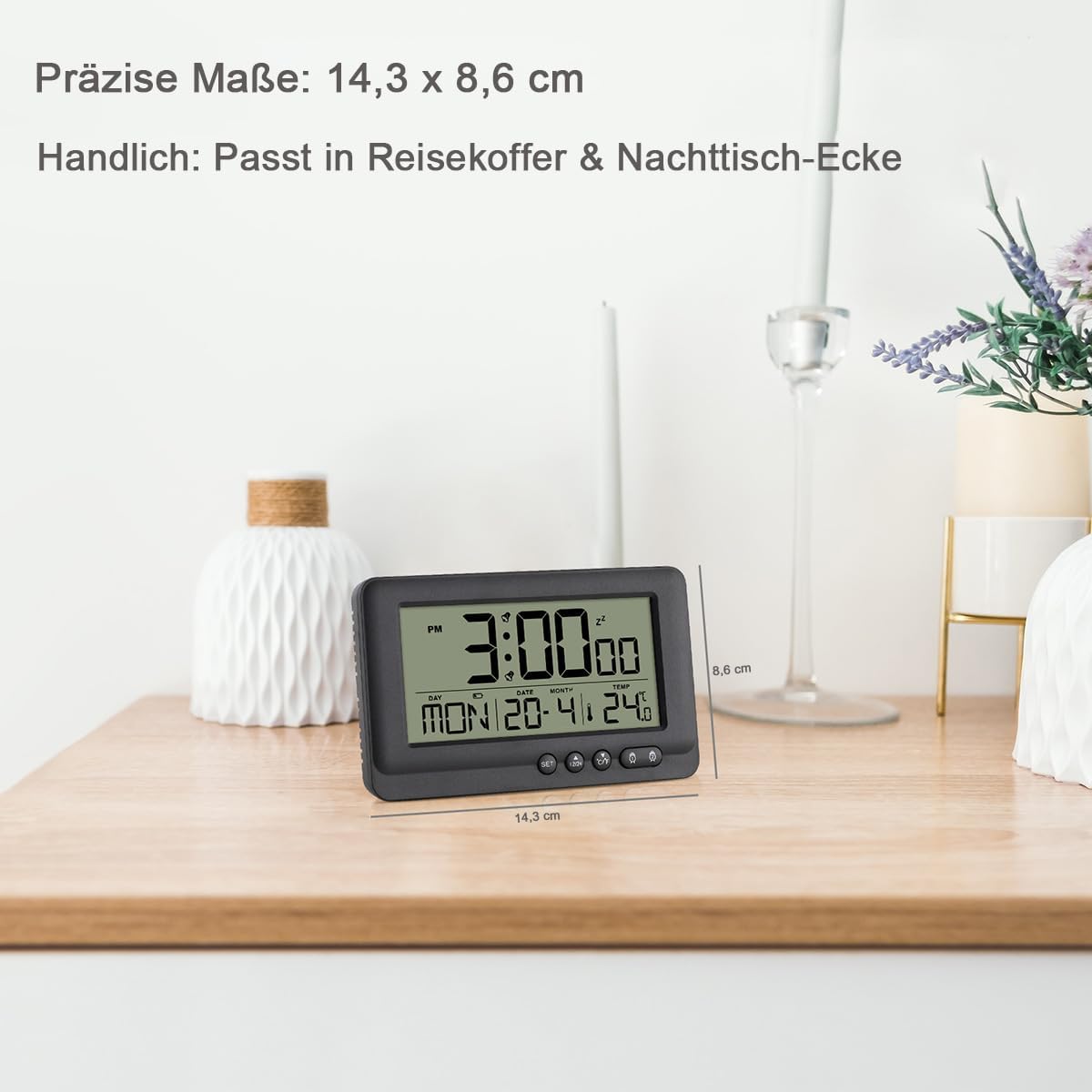 Thumbnail 2 de Teepacioka Funkwecker Digital mit Automatischer Zeit-Synchronisation, 5-Minuten-Snooze und Temperaturanzeige – Schwarz