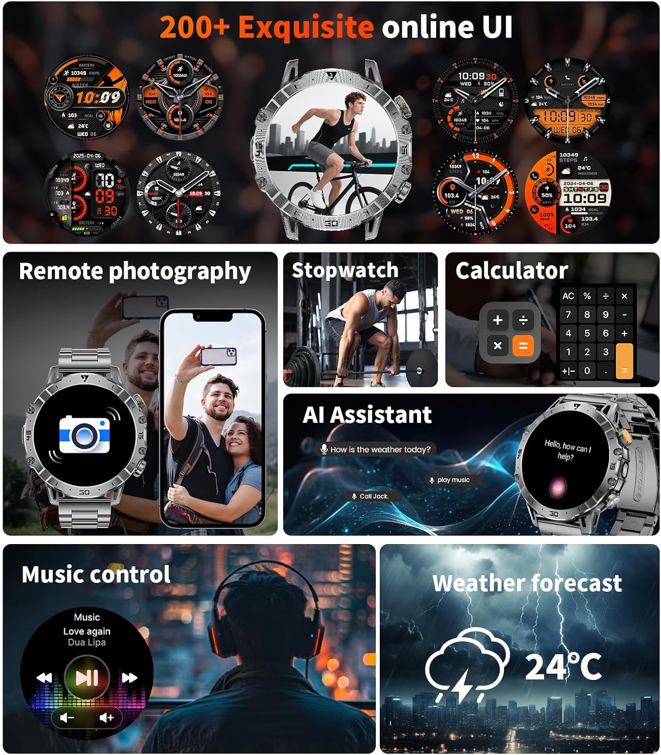 Thumbnail 6 de SUNKTA Smart Watch Men with 1000 mAh Battery and 1.7" Display