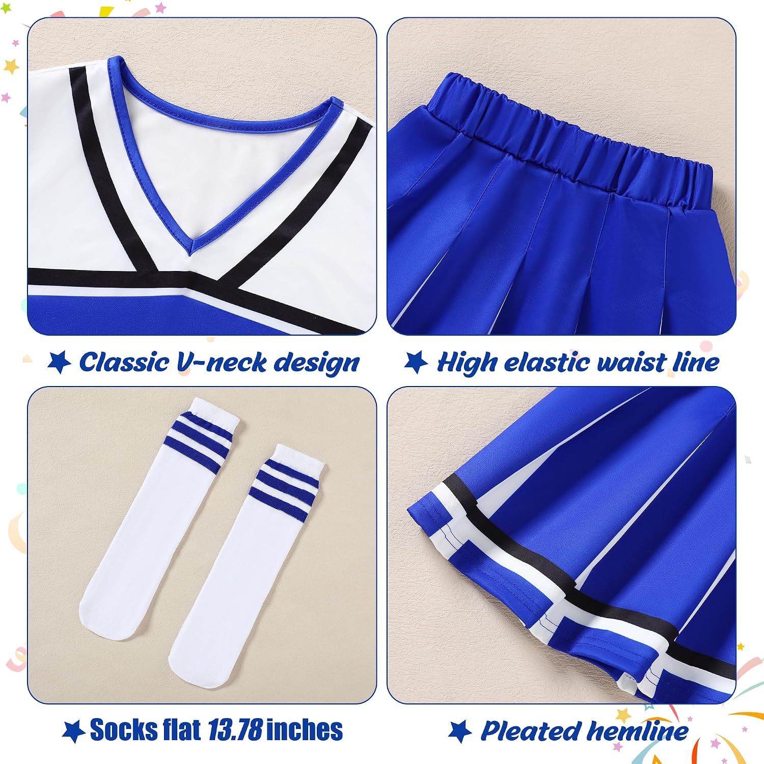 Detalle 2 de WooHand Girls' Cheerleader Costume Set with Pom-Poms and Socks