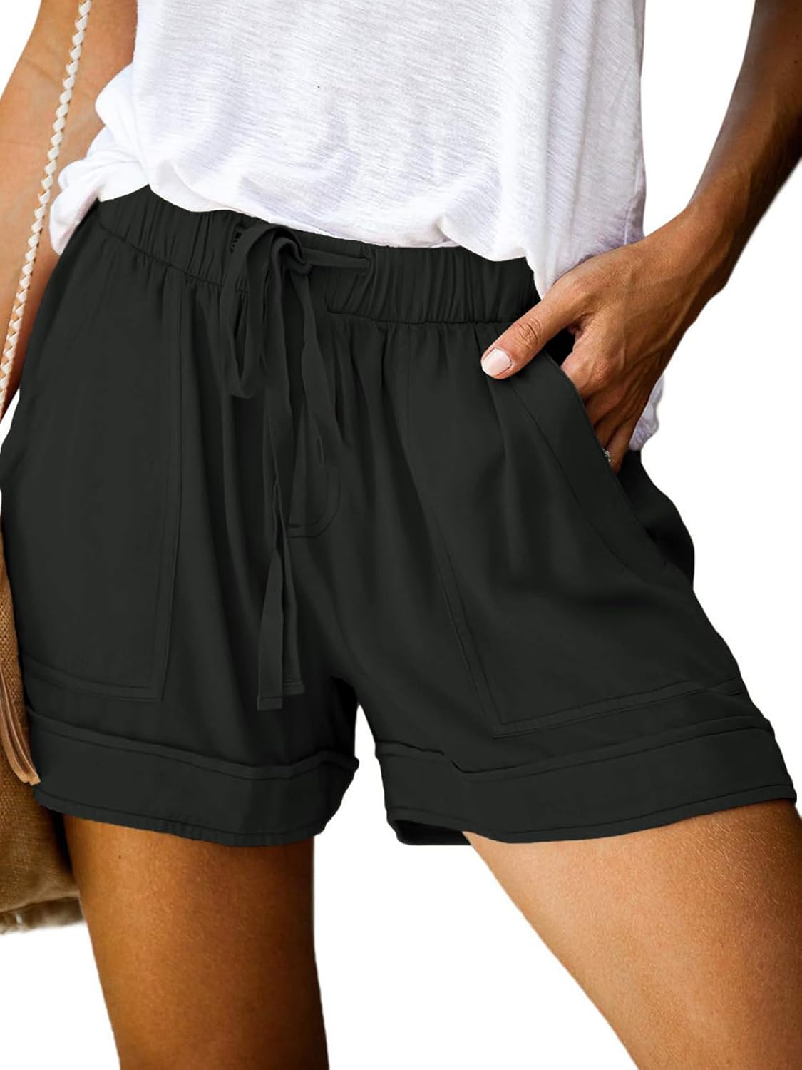 Detalle de Cicy Bell Damen Shorts Kordelzug Stretch Hotpants – Weite Passform mit 4 Taschen