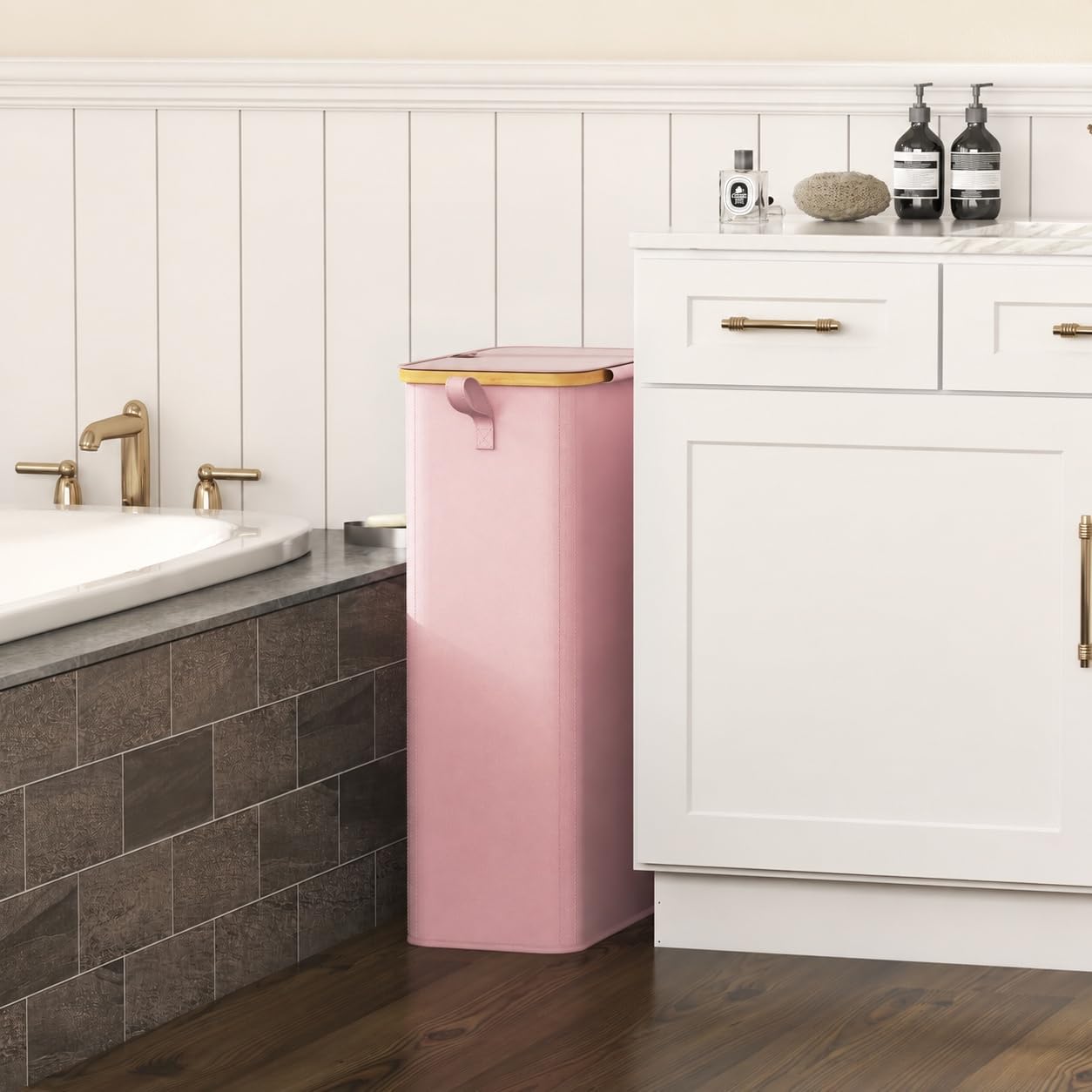 Detalle 2 de Lifewit LH23177.03PI.V1.M01 Slim Laundry Basket, Pink, with Lid