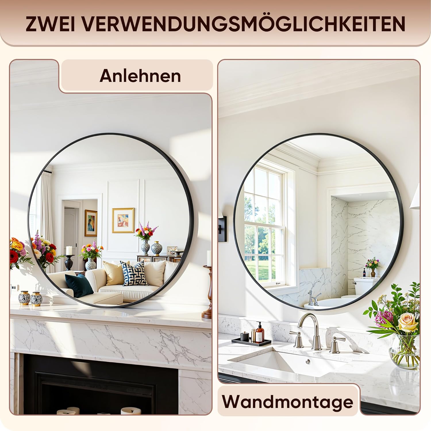 Thumbnail 6 de Antok Spiegel Rund 60 cm Schwarz – Eleganter Wandspiegel mit Aluminiumrahmen