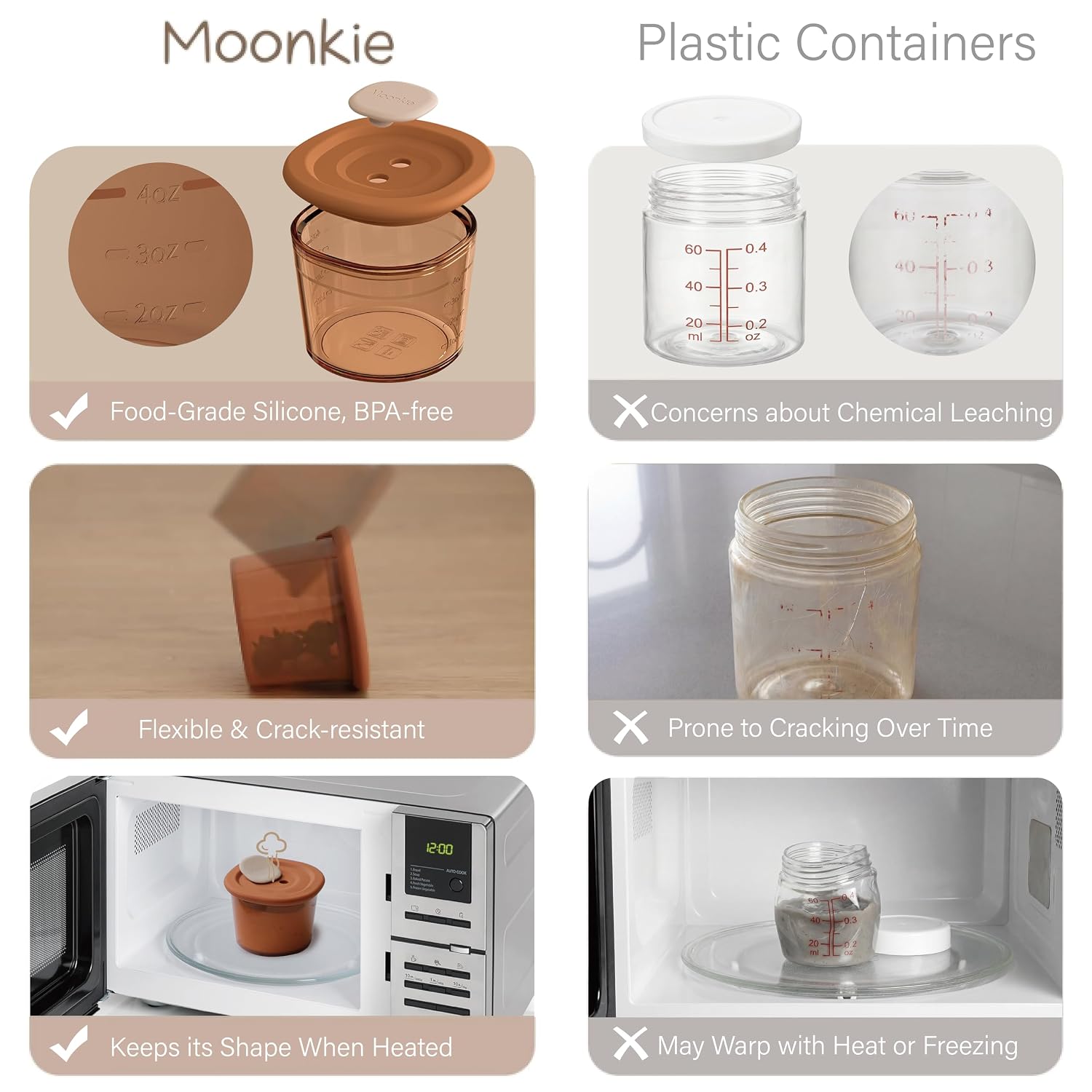 Thumbnail 3 de Moonkie 10er Pack Babybrei Einfrieren Behälter aus Silikon mit Snack-Deckel (6×120 ml + 4×240 ml)