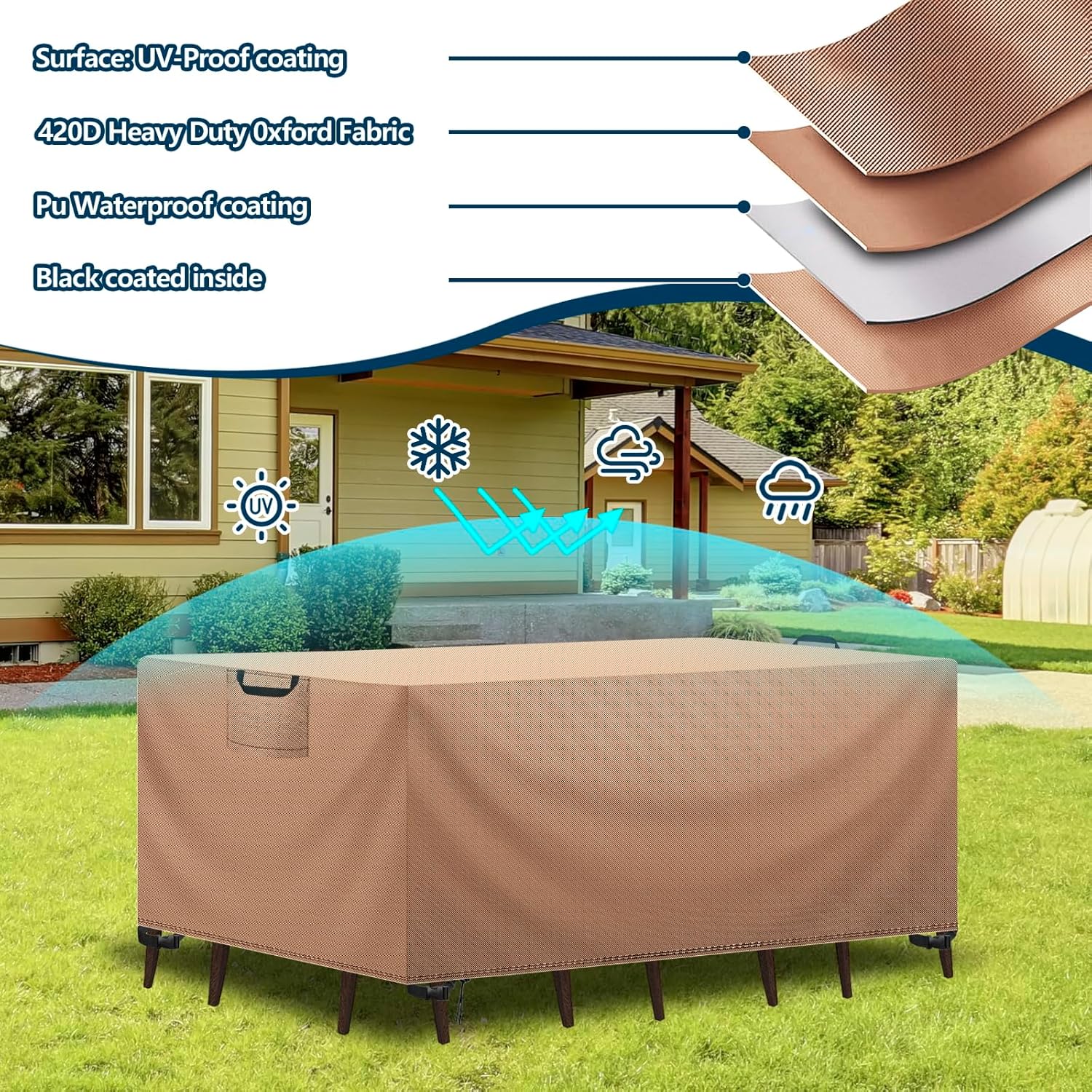 Thumbnail 4 de Aujink Copertura Tavolo Esterno Impermeabile 150x90x75 cm – 420D Oxford, impermeabile, resistente al sole e al vento