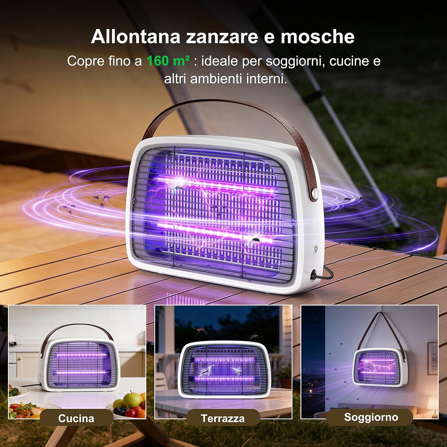 Detalle de Lampada Antizanzare 4200V con 2 tubi LED 20W: protezione efficace, silenziosa e sicura per interni ed esterni