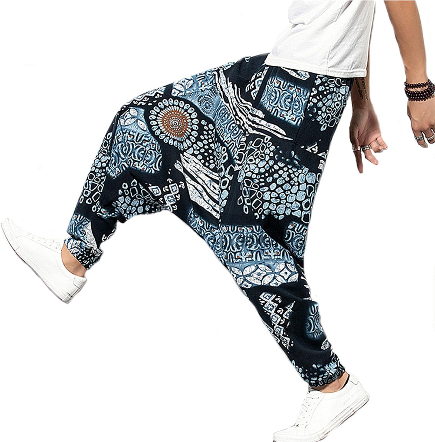 Detalle 2 de perdontoo Men’s Casual Harem Pants with Fancy Print and Wide-Leg Fit