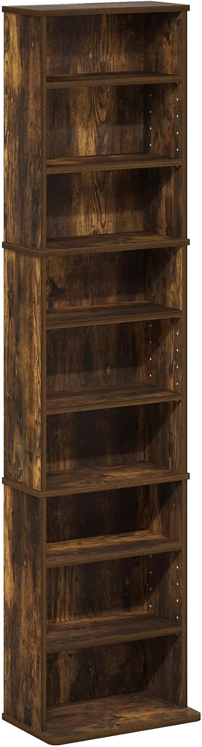 Detalle de Furinno Jaya DVD Shelf: 9-Shelf Tall Narrow Media Cabinet in Amber Oak