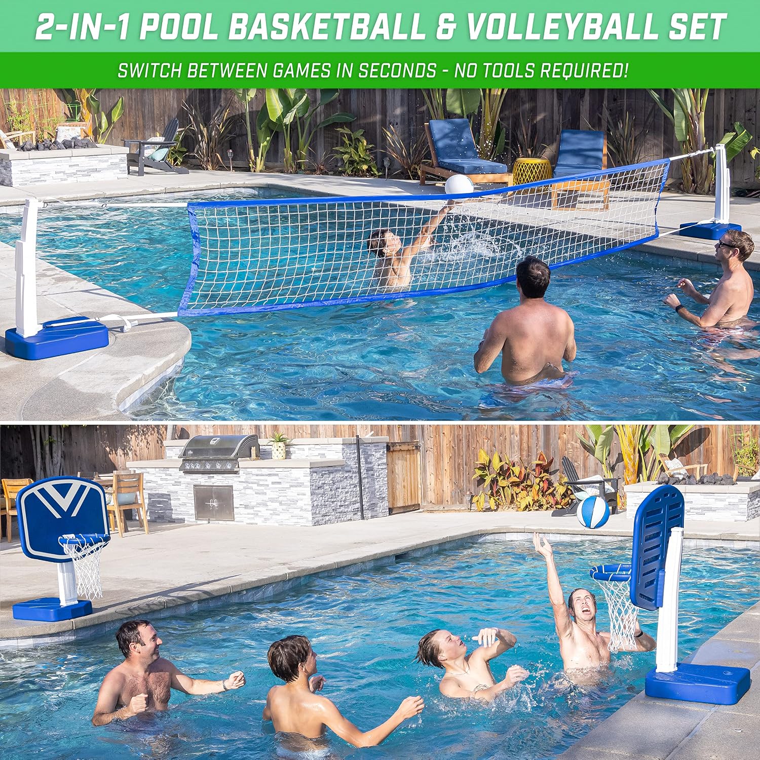 Detalle de GoSports Splash Hoop 2-in-1 Full Court Pool Basketball & Volleyball Game Set