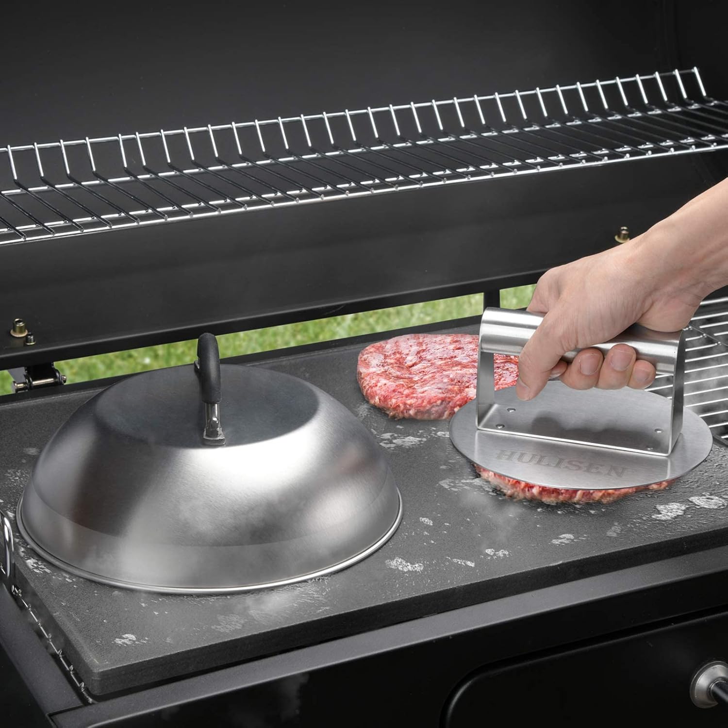 Thumbnail 4 de HULISEN Cheese Melting Dome & Smashed Burger Press griddle accessory kit (9 inch)