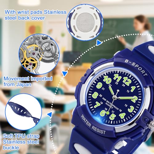 Detalle de GUUMUXIN Orologio Analogico per Bambini con Luci Colorate, Impermeabile 30M, Cinturino TPU regolabile (5-14 Anni)