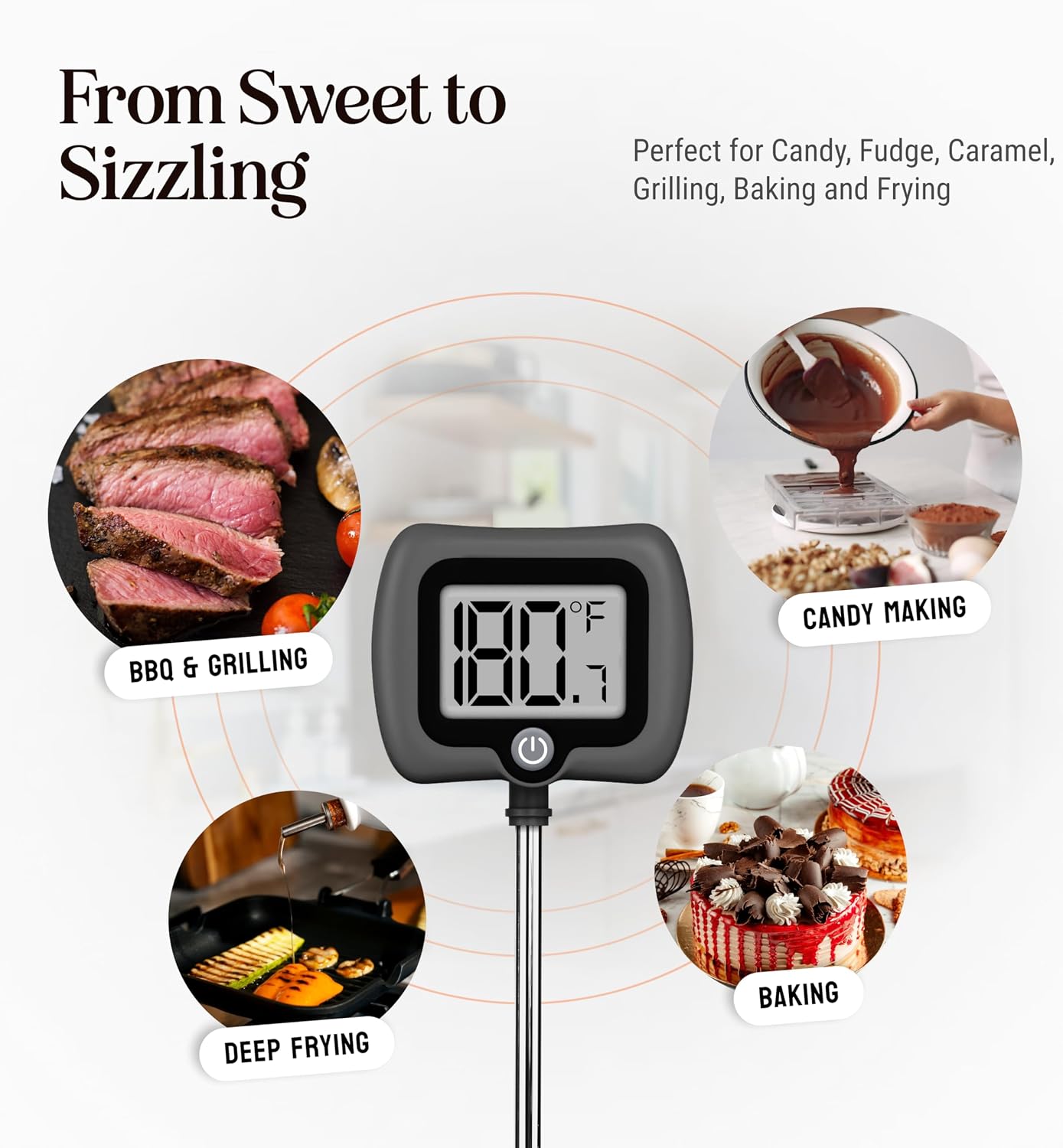 Detalle 1 de Craft911 DT105 Digital Candy Thermometer with Pot Clip and 10-Inch Stainless Steel Probe