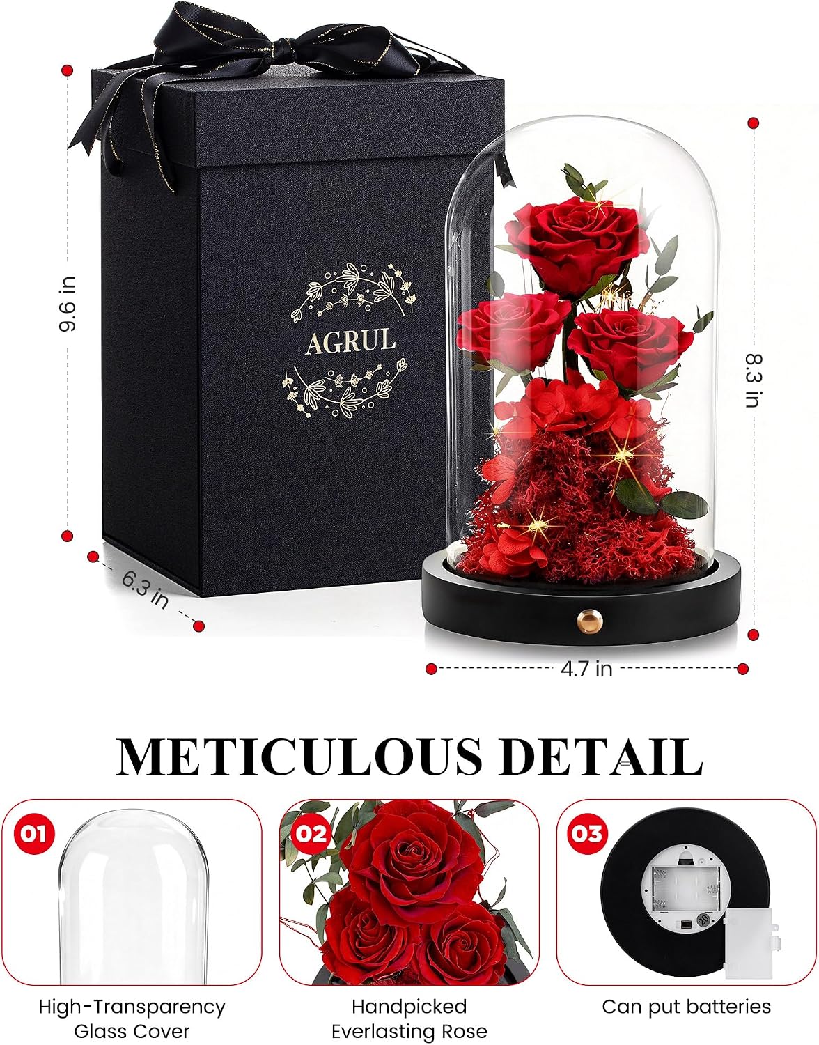 Detalle 2 de Agrul Valentines Day Flowers Forever Preserved Roses 2–3 yrs 🌹