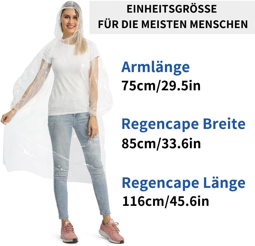 Detalle de Opret Regenponcho Transparent 5/10/20 Stück – Durchsichtig, Wasserdicht, leichtgewichtig