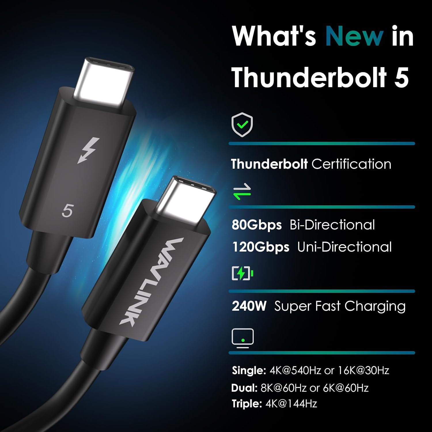 Detalle 2 de WAVLINK Thunderbolt 5 120 Gbps 240W