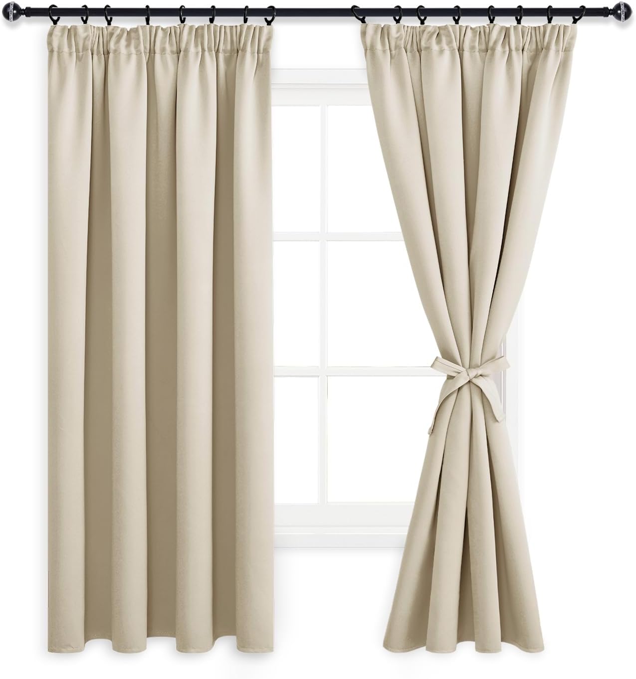Detalle de DWCN Verdunkelungsvorhänge 160x140 cm (2er Set) Hell Beige mit Kräuselband – Blickdichte Thermogardine für Kinderzimmer