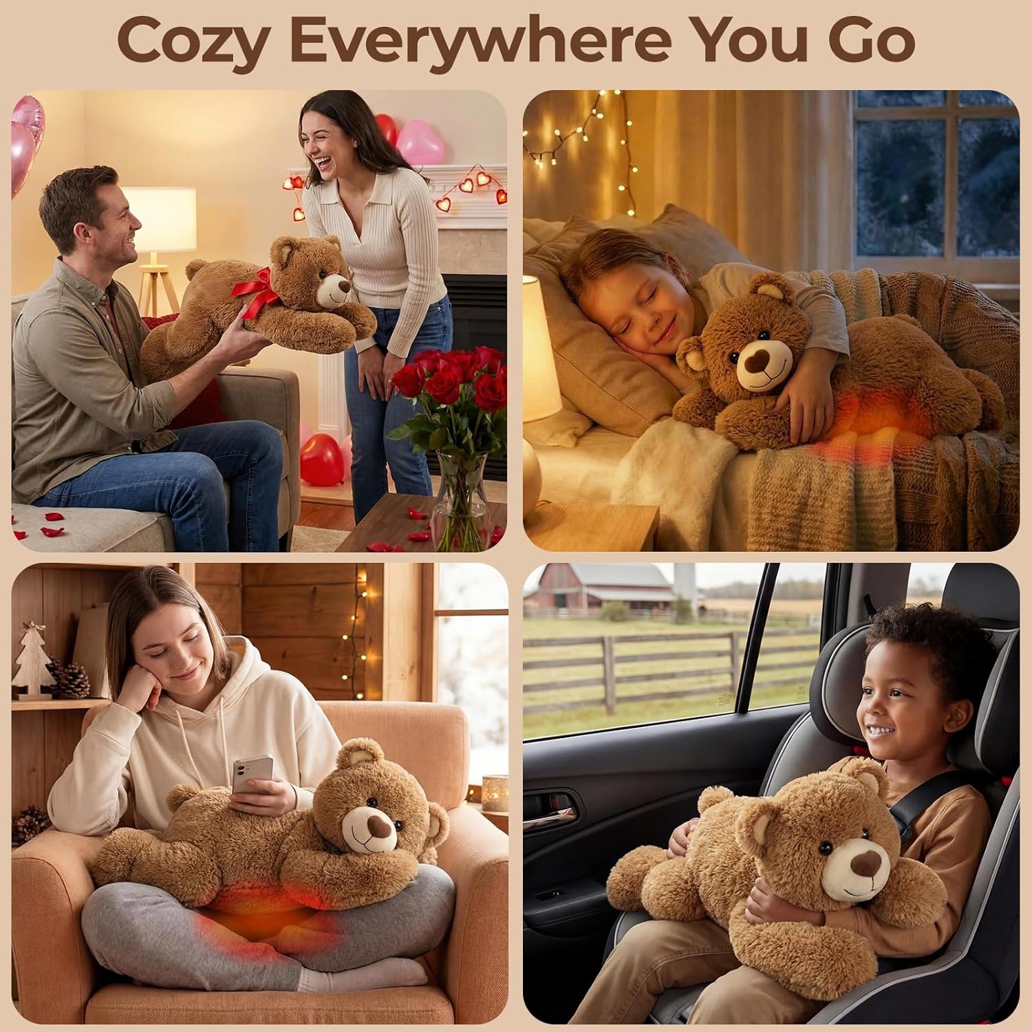 Thumbnail 4 de Mewaii Peluche Lestée Ours Brun avec coussin chauffant (23 pouces) – 2,3 kg réglable, chaud et frais