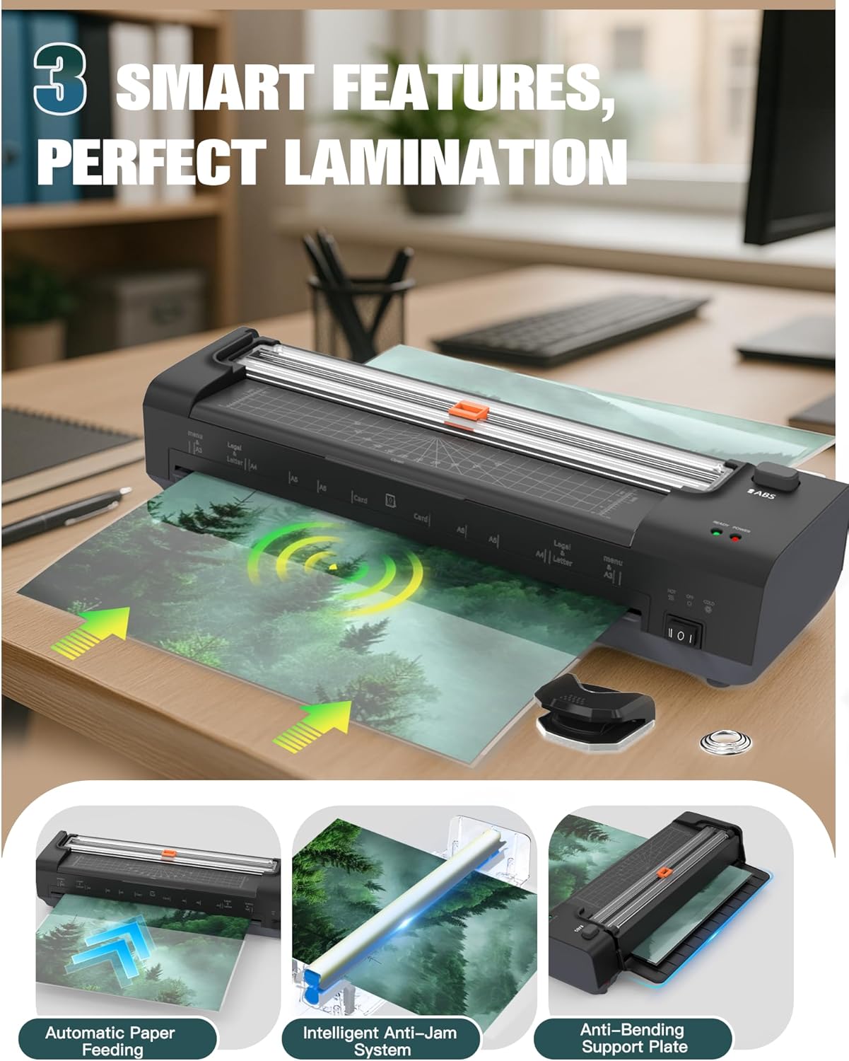 Thumbnail 3 de A3 Laminator Machine with 20 Laminating Sheets, Multi Function Laminator with Paper Trimmer Corner Rounder for Office School Business Home Use, Black
A3 Laminator Machine with 20 Laminating Sheets, Mu…