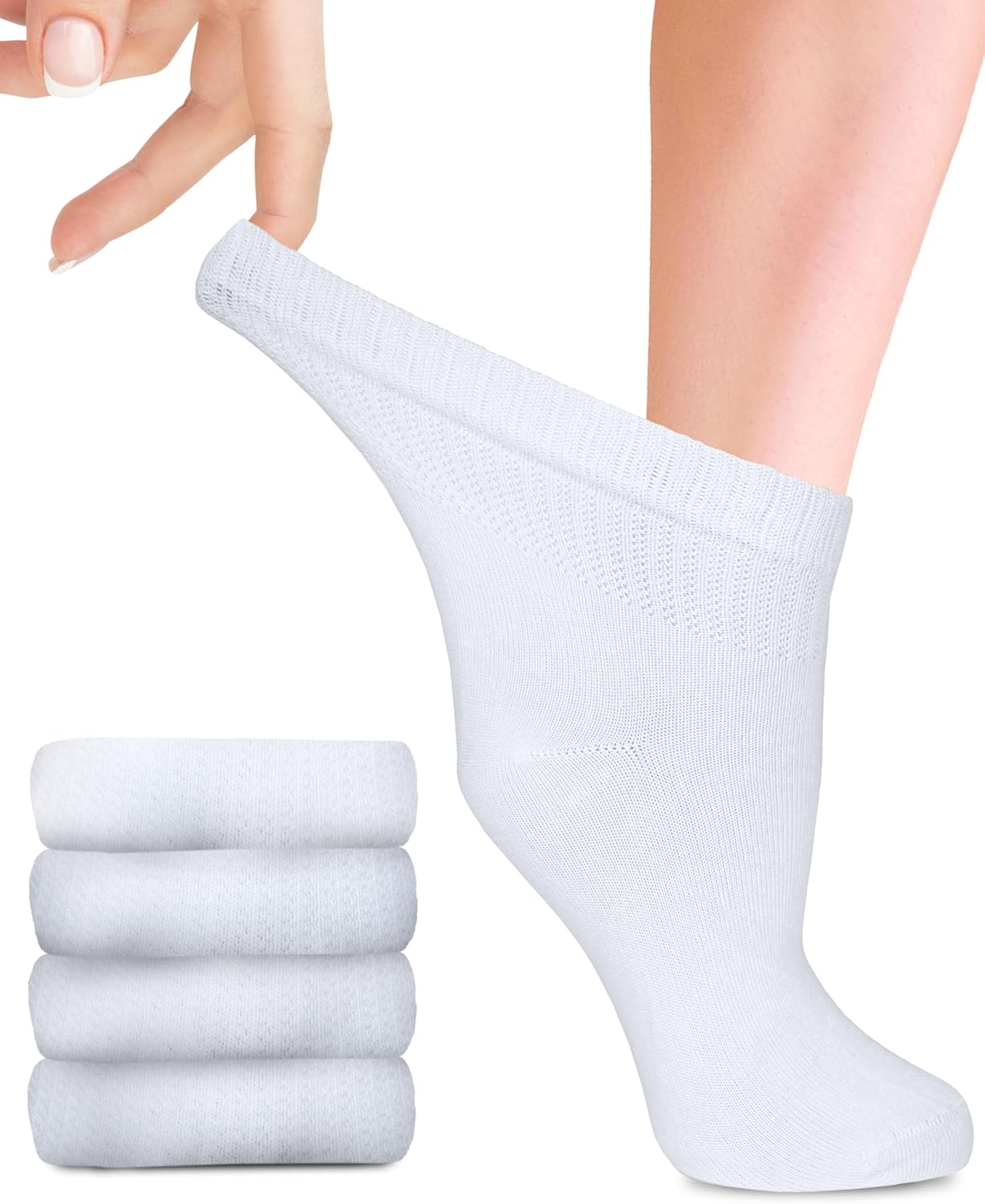 Lot de 4 paires de chaussettes pour diabétiques en bambou avec lycra (femmes enceintes & personnes âgées)