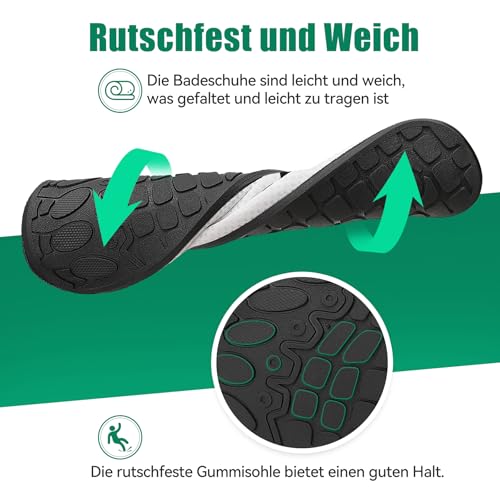 Detalle de RUOMU Badeschuhe Damen Herren – Schnelltrocknende Aqua Schuhe in Weiß, EU 39