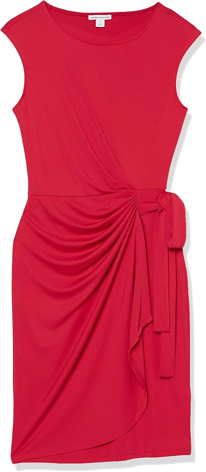 Detalle de Amazon Essentials Women's Cap Sleeve Boat-Neck Faux Wrap Dress