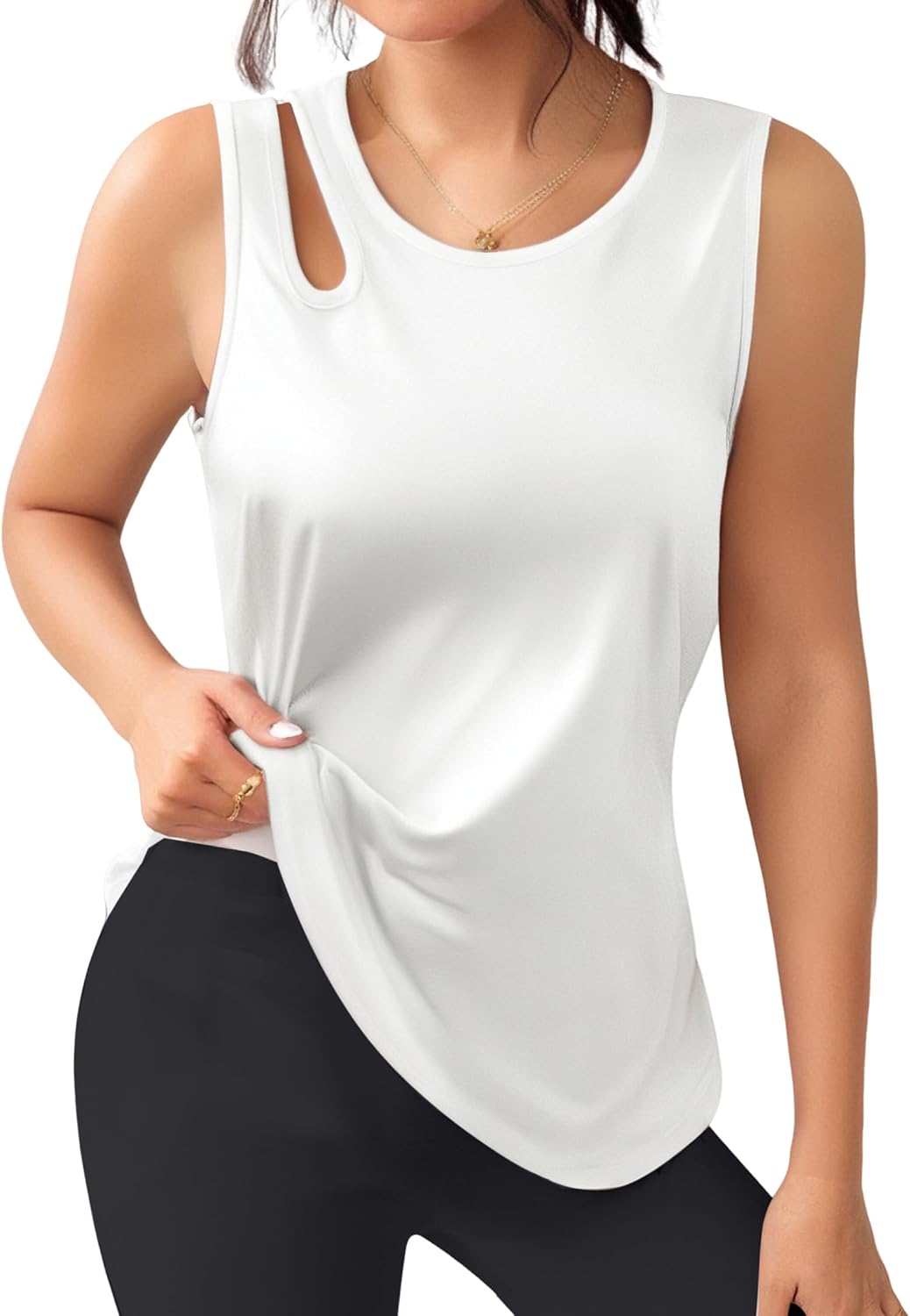 Detalle de Débardeur de sport femme Gyabnw col rond sans manches à découpes aux épaules